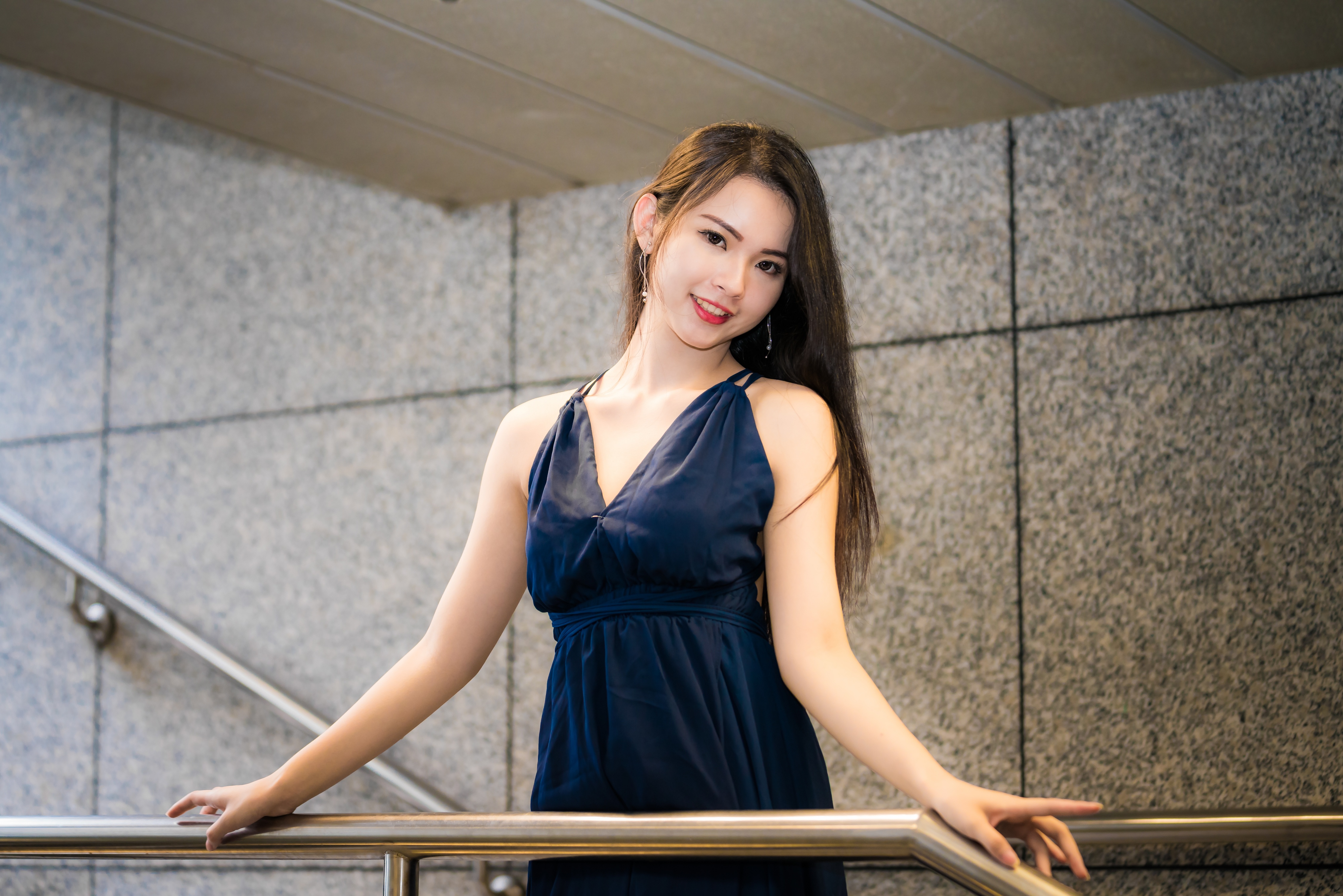Asian Women Model Long Hair Brunette Stairway 4500x3002