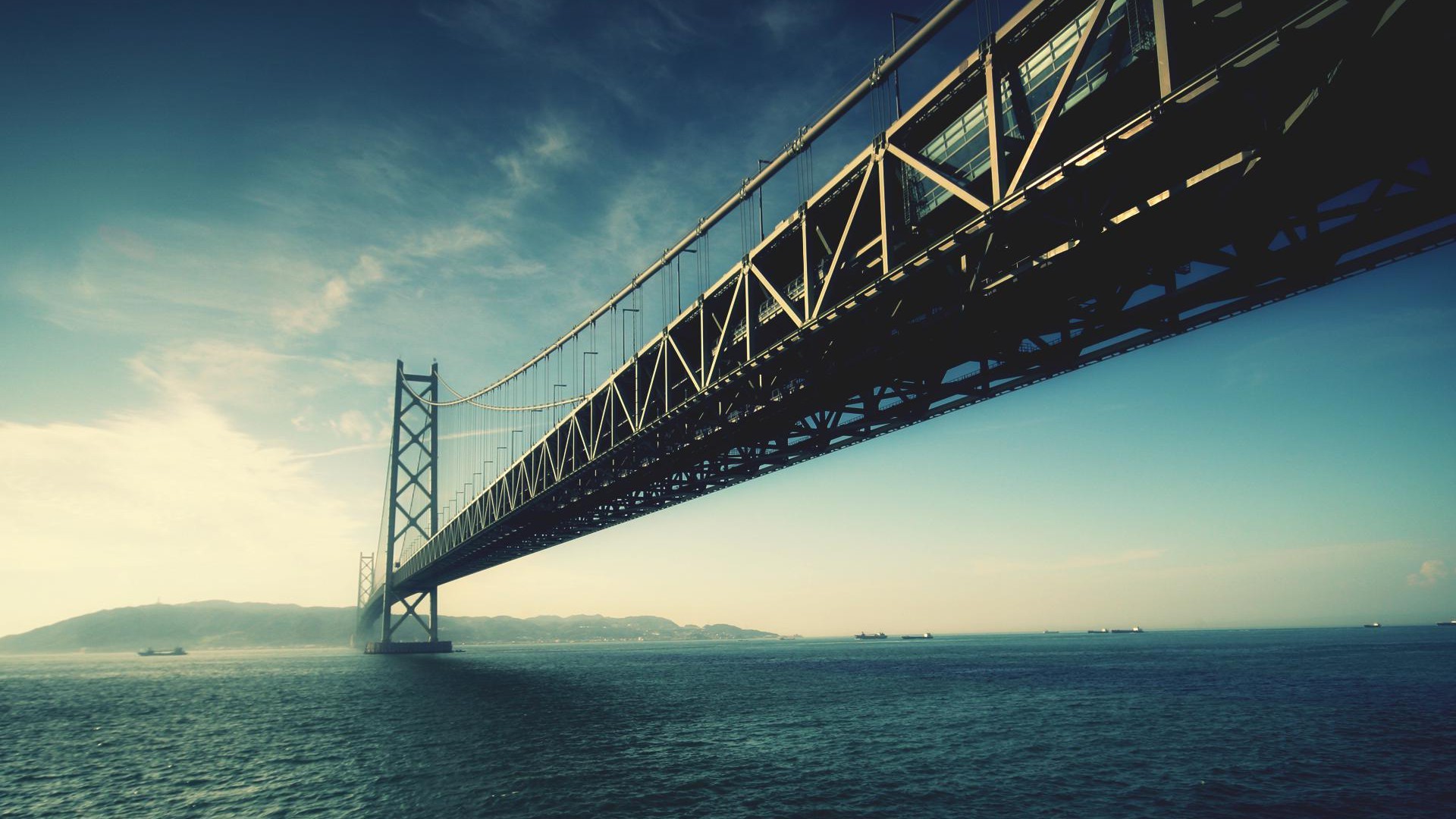 Bridge Akashi Kaiky Bridge Sea Island Landscape 1920x1080