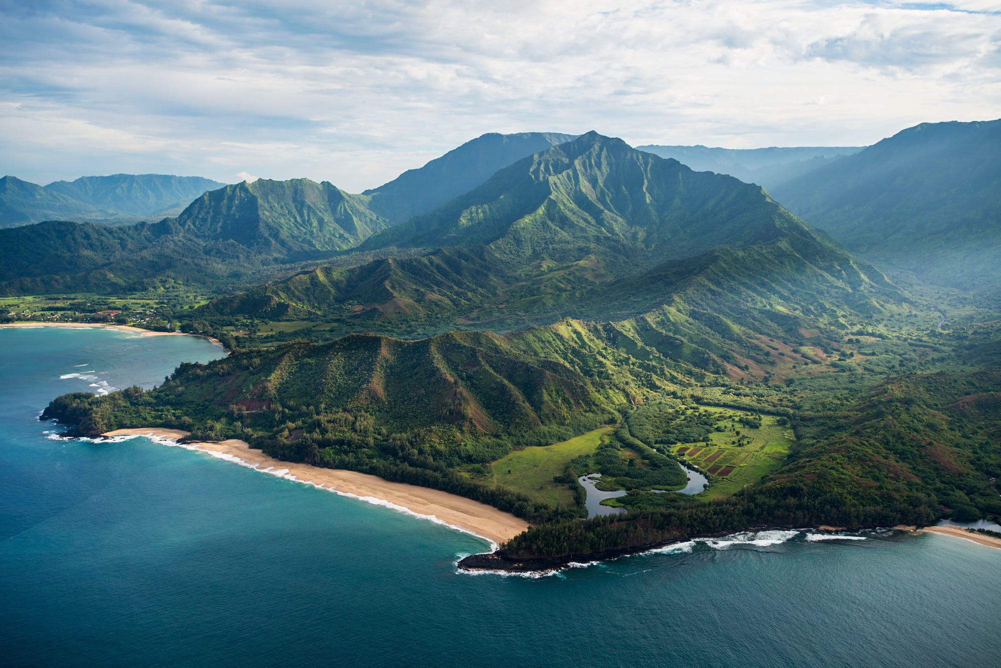 Nature Hawaii Landscape Mountains Clouds Water Aerial View Birds Eye View Jurassic Park 2000x1335