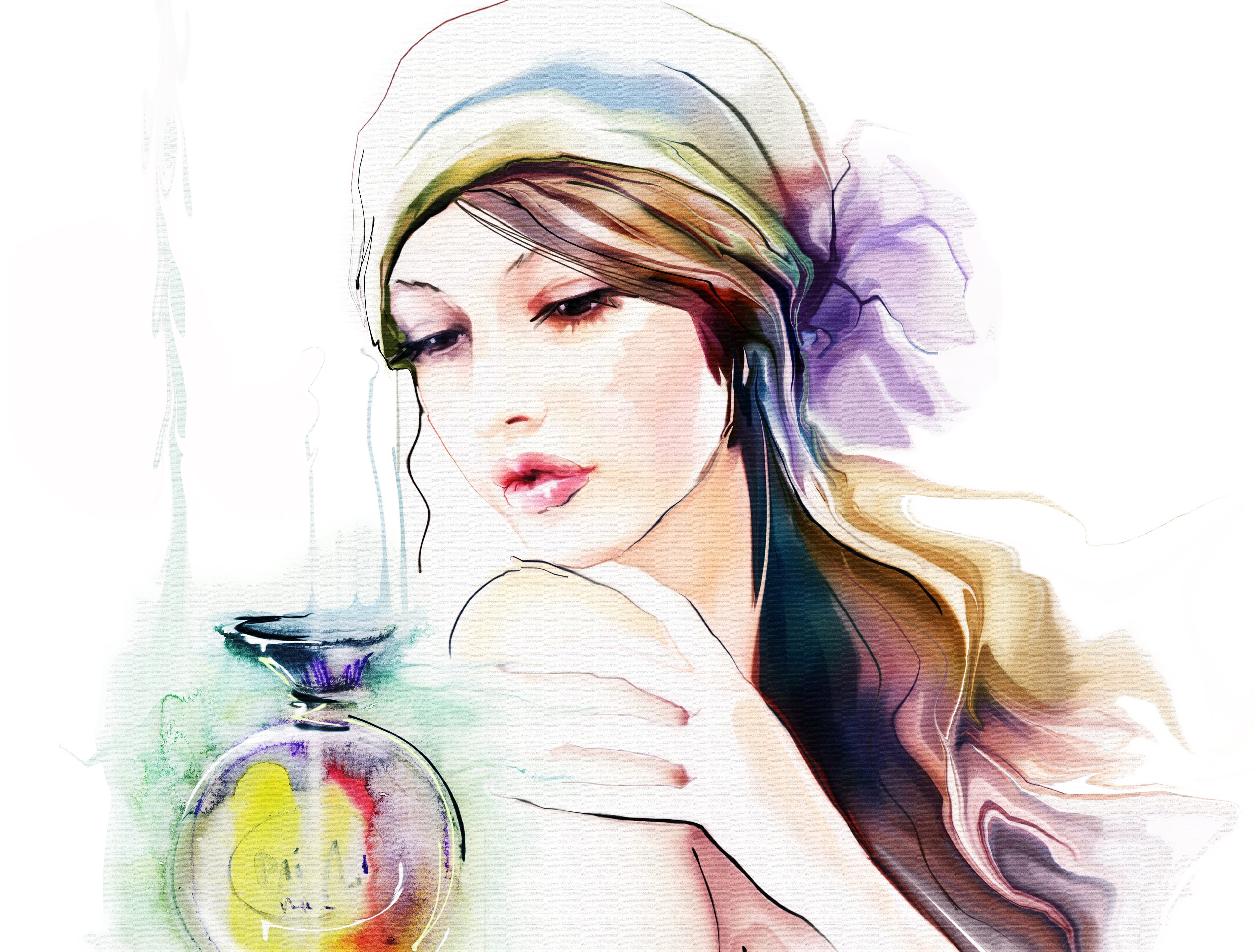 Artistic Painting Watercolor Woman Girl Scarf 4437x3370