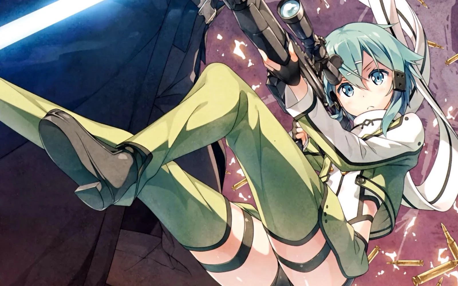 Sword Art Online Alternative Gun Gale Online Anime Girls PC Gaming Anime Legs Blue Eyes Sniper Rifle 1600x1000