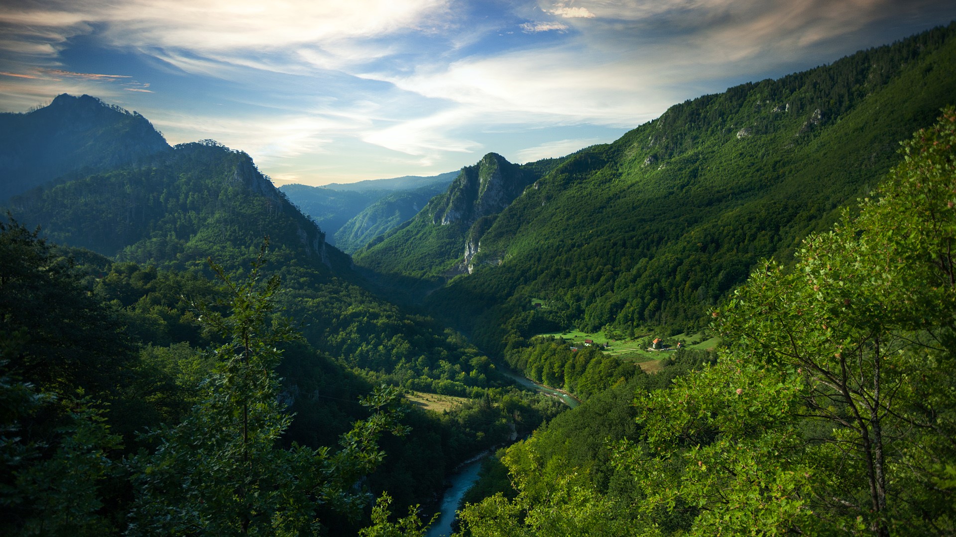 Nature Landscape Clouds Trees Mountains Tropical Sky House Forest River Montenegro Tara River Canyon 1920x1080