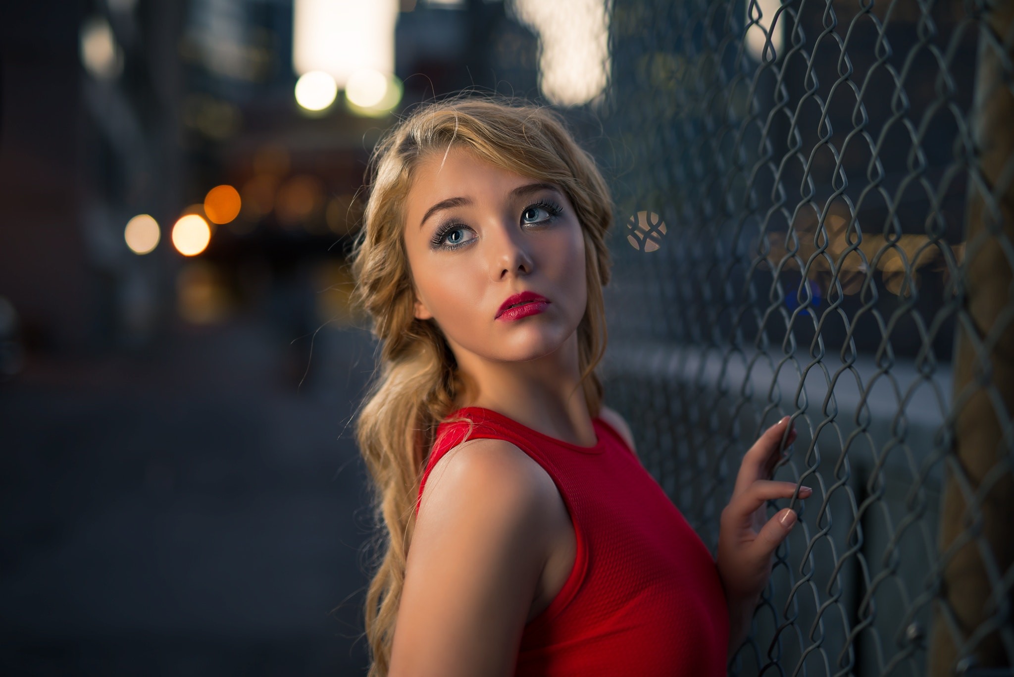 Urban Blonde Fence Women Outdoors Dress Red Dress Kyle Cong 500px Madison Model 2048x1367