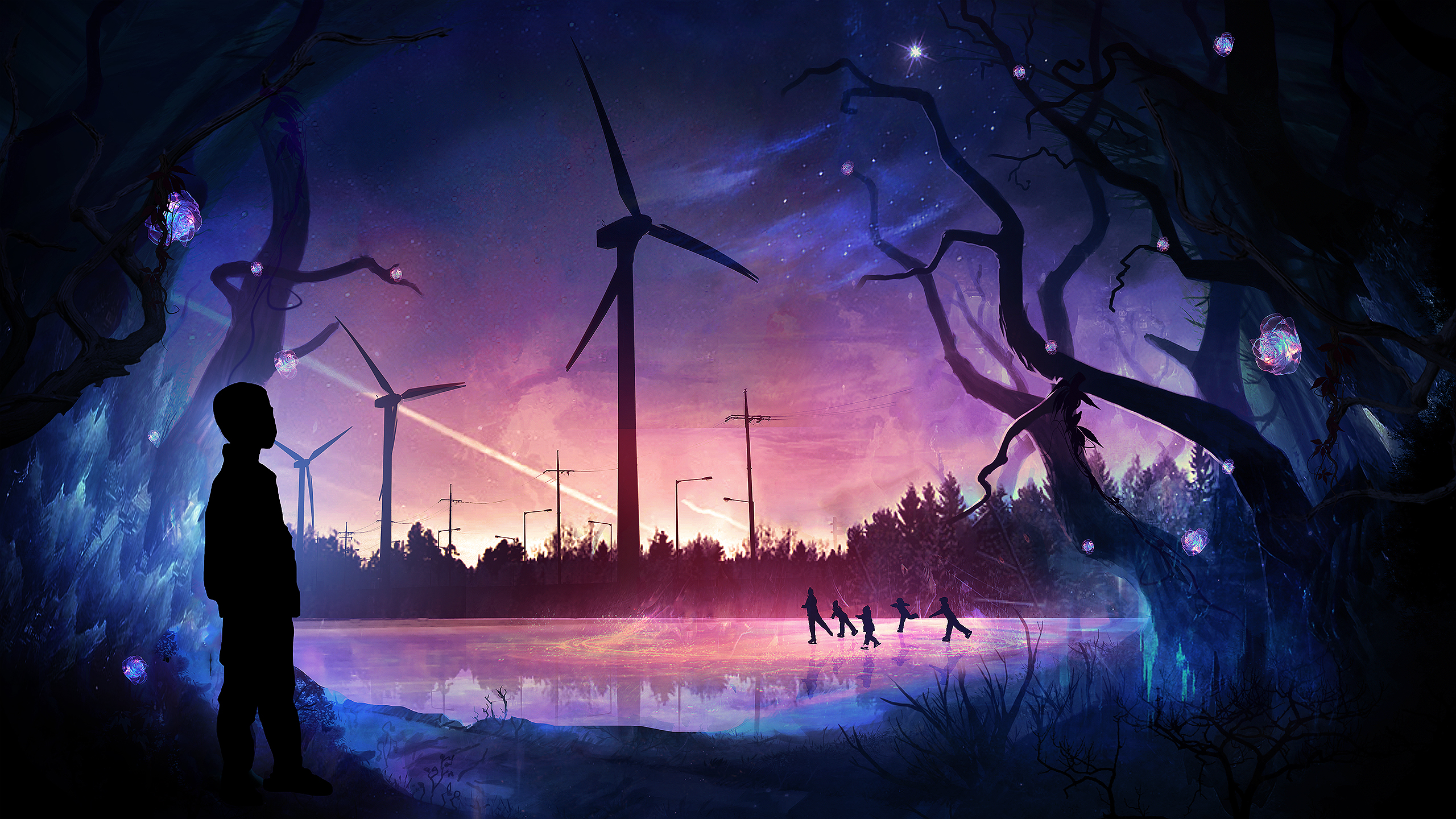 Family Windmill Artwork Digital Drawing Painting Photoshop T1na 2560x1440