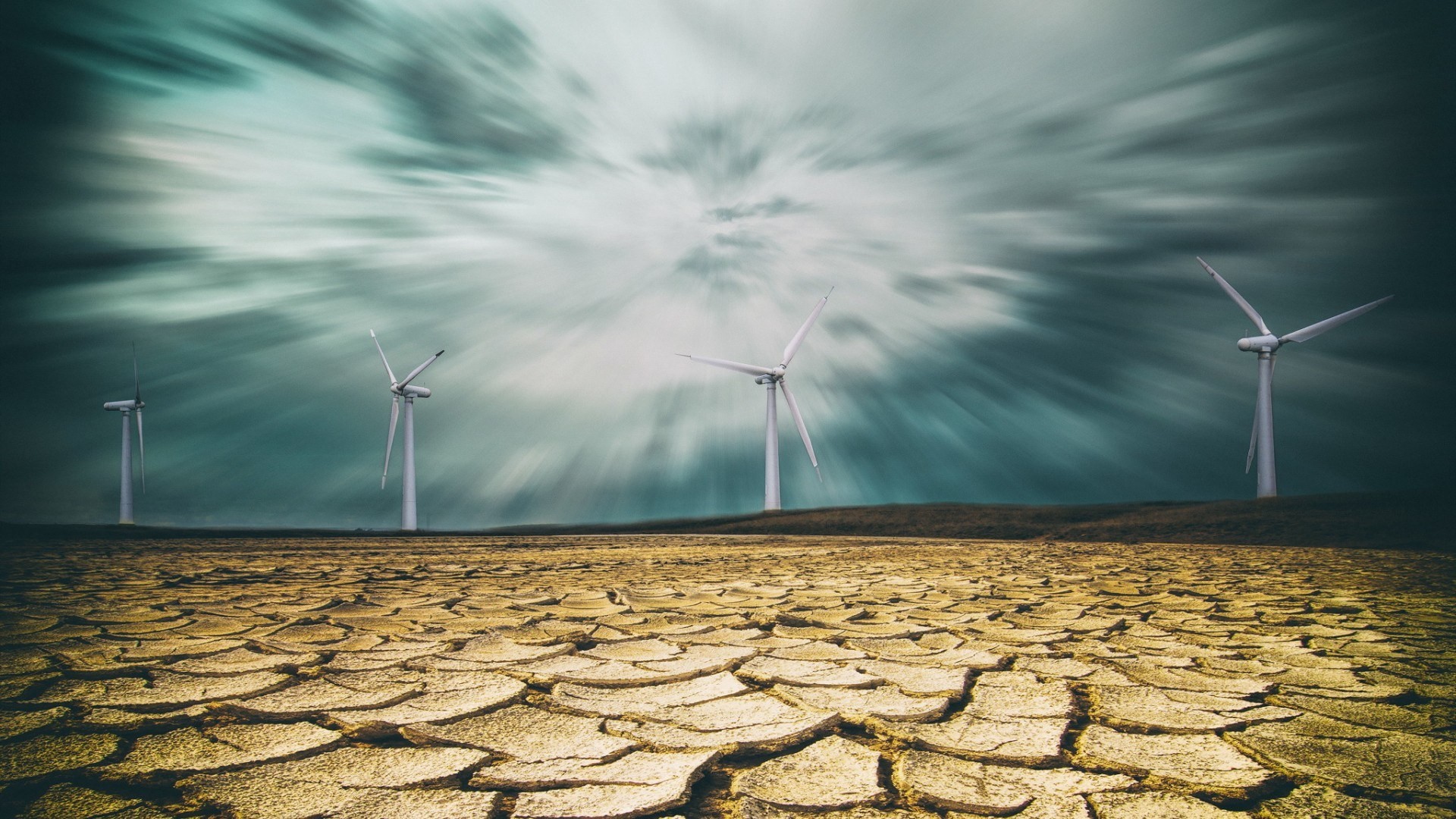 Nature Landscape Windmill Clouds Hills Dry Horizon Long Exposure Wind Farm 1920x1080