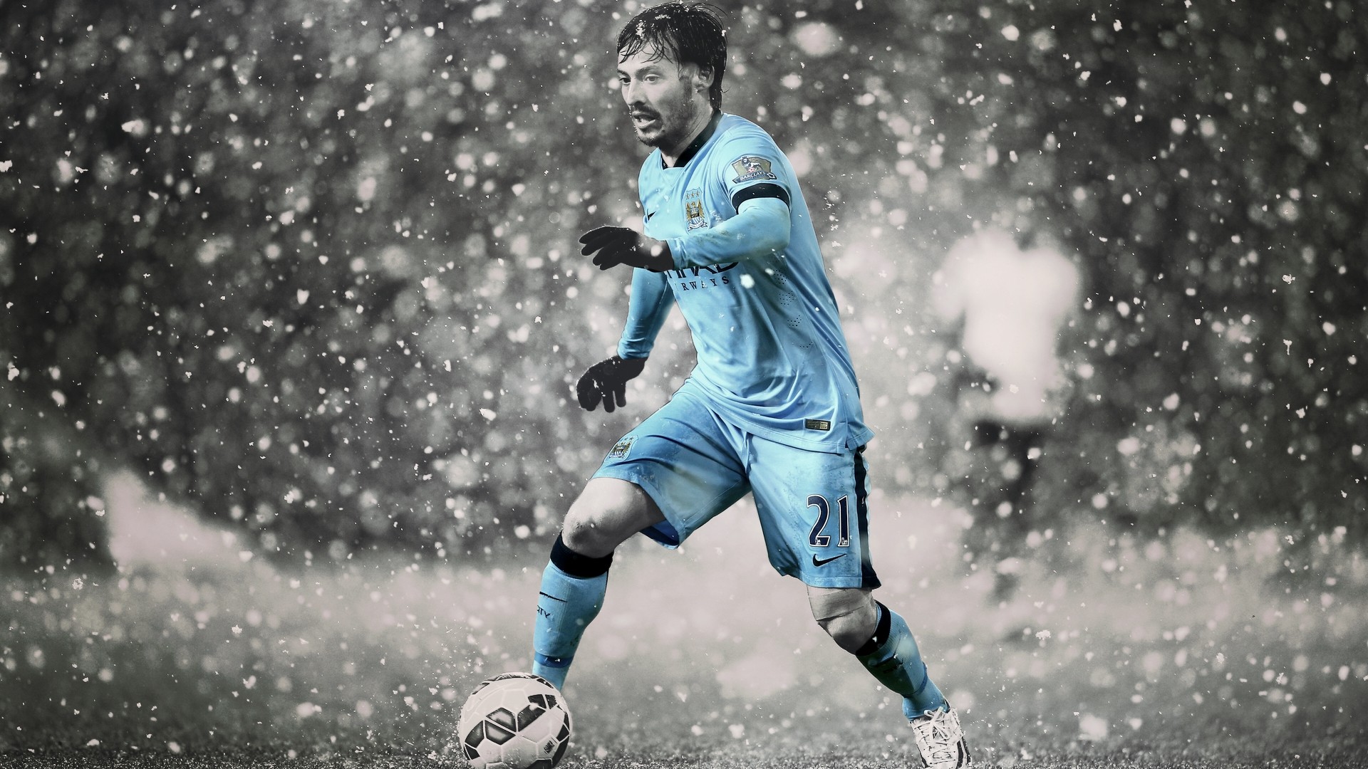 David Silva Manchester City Soccer Selective Coloring 1920x1080