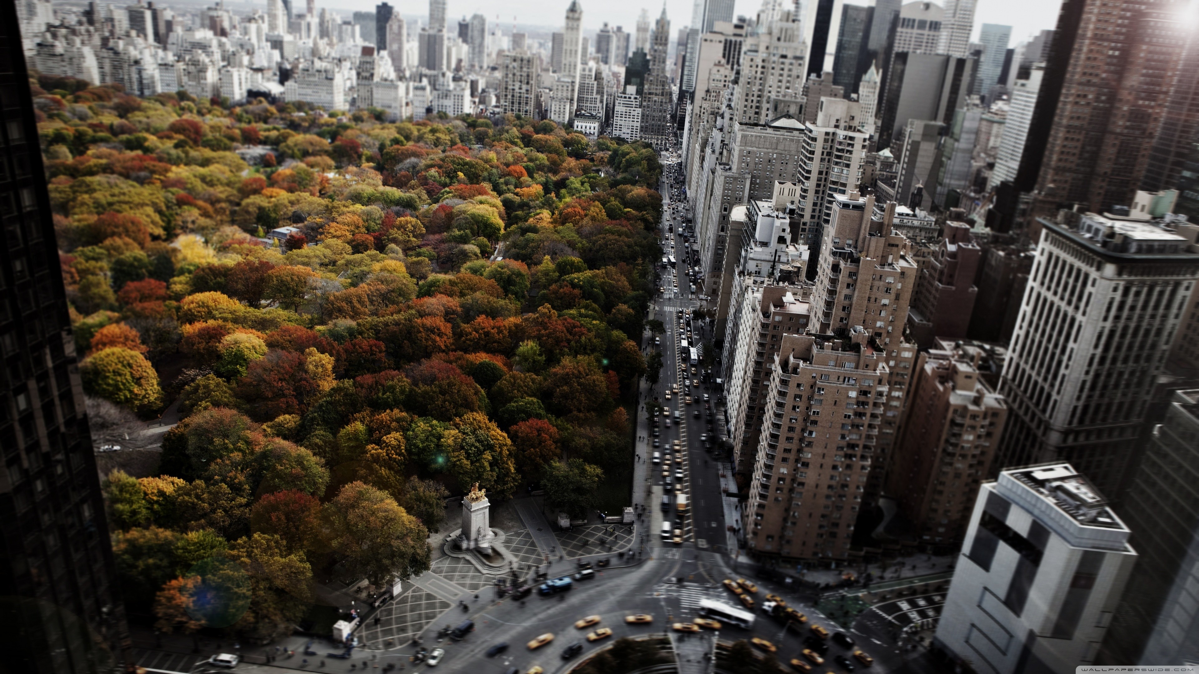 Architecture City Cityscape Trees Building New York City USA Street Park Car Central Park Taxi Skysc 3840x2160