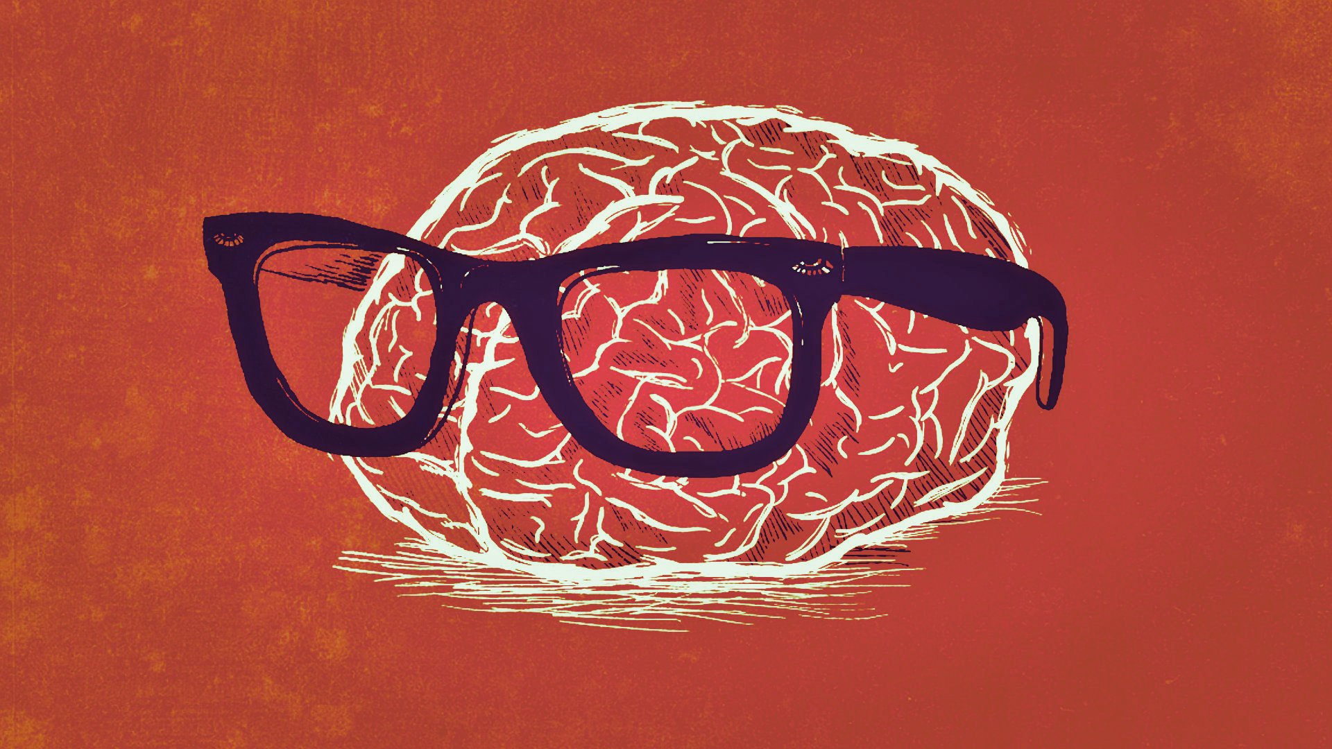 Nerds Glasses Brain Orange Artwork 1920x1080