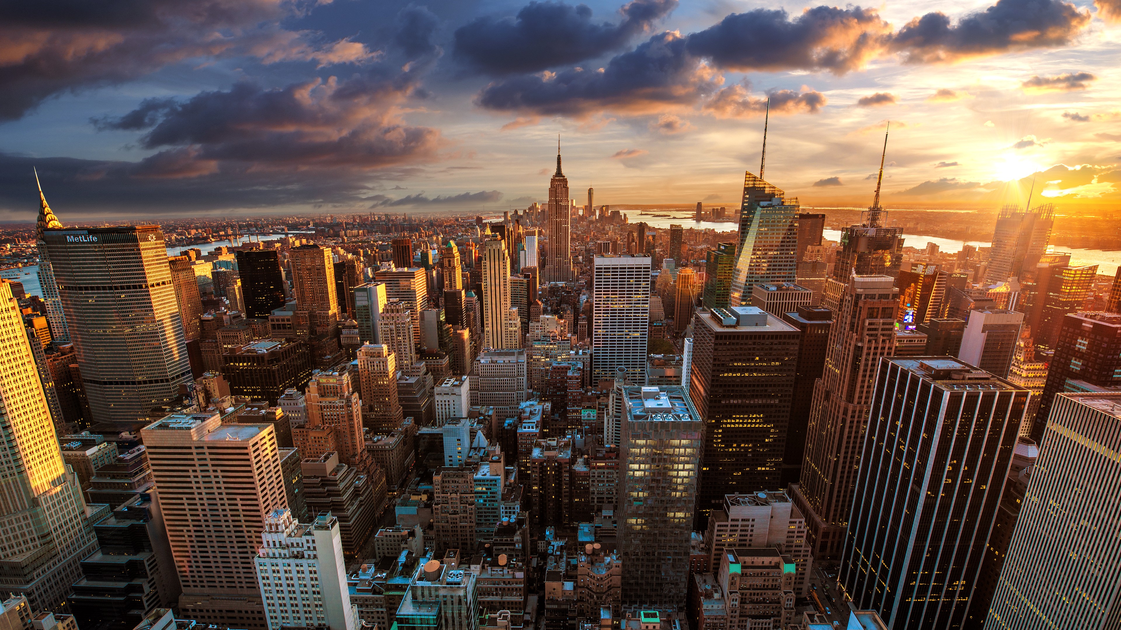 City Cityscape New York City Skyscraper USA Sunset Clouds Dominic Kamp 3840x2160