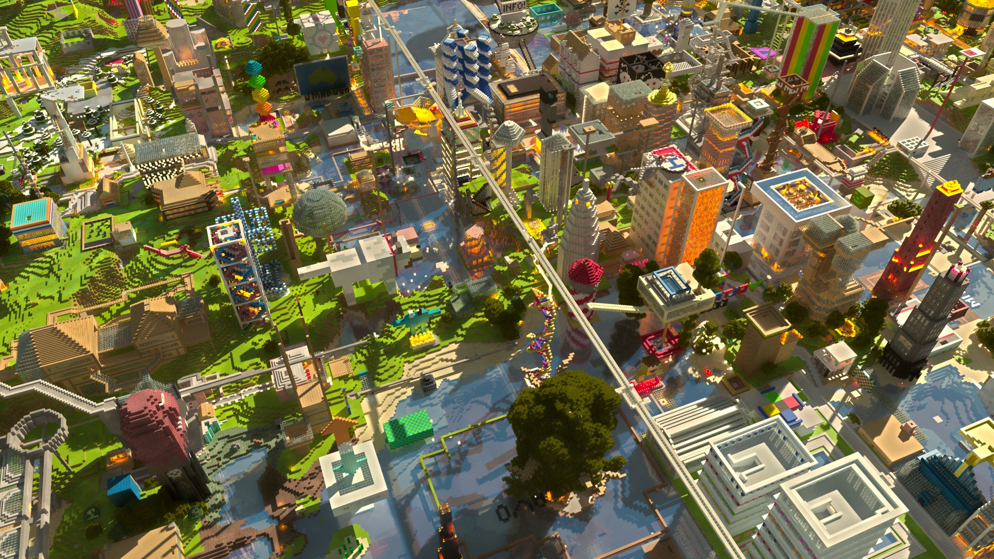 Minecraft Cityscape Video Games 2048x1152