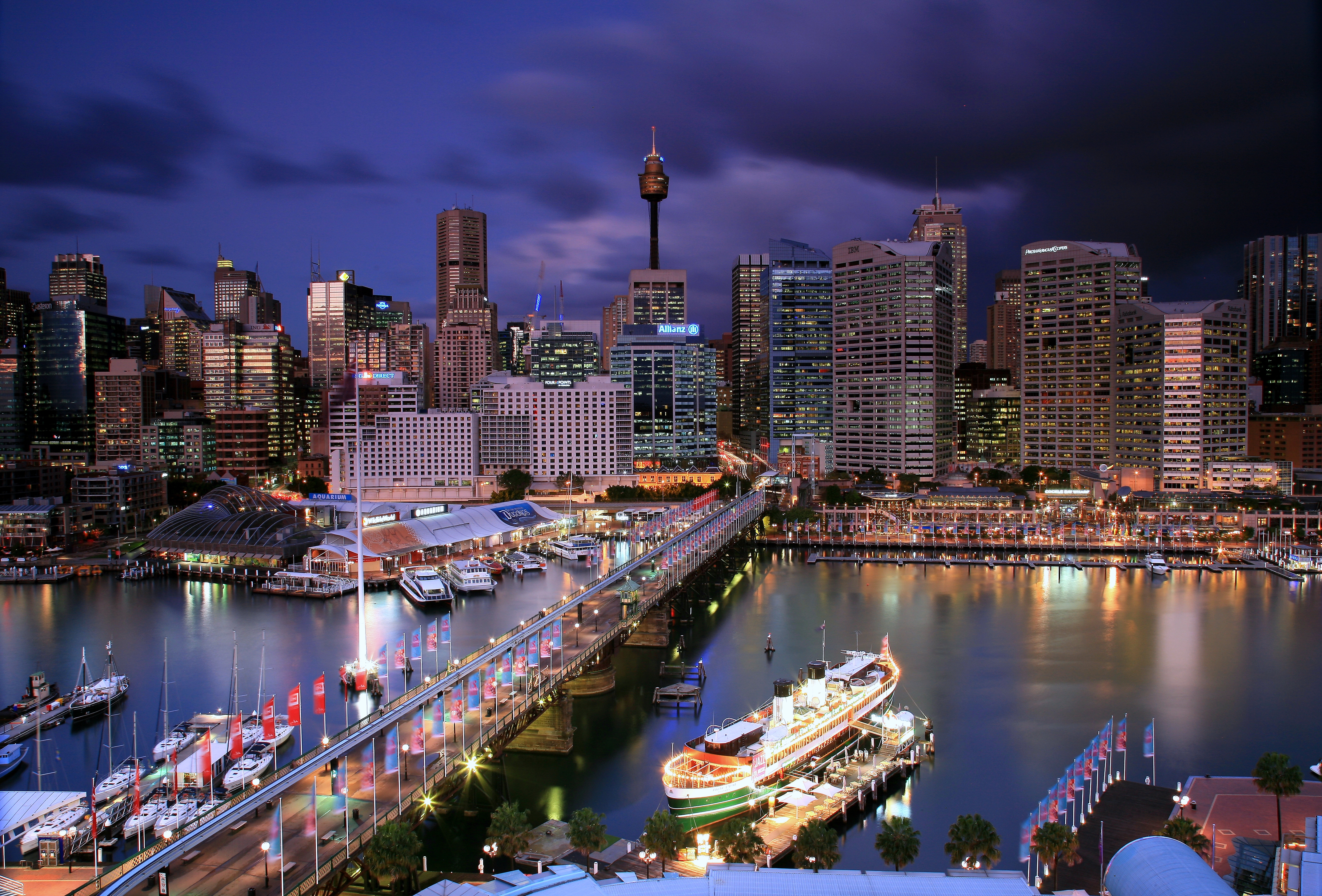 Night Sydney Australia Sea Harbor City Bridge Skyscraper South Steyne 4296x2912