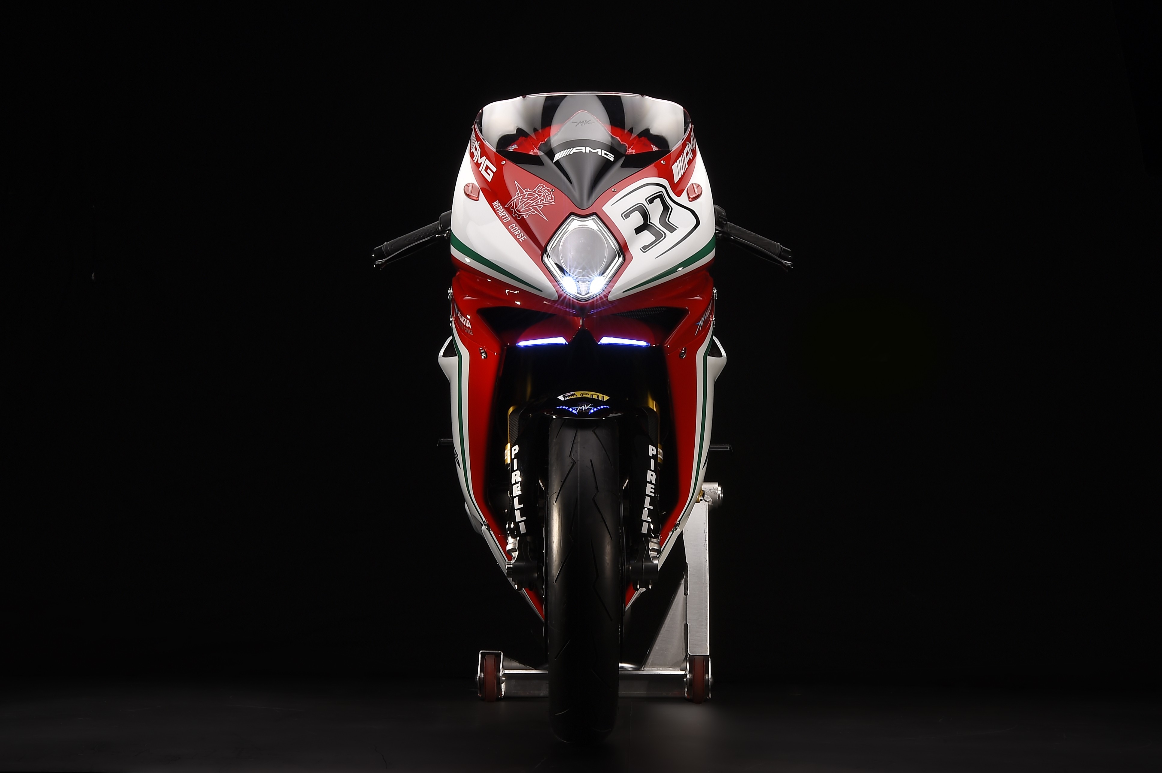 MV Agusta F4 RC Superbike AMG Line Motorcycle Motorcycle Exhaust Pipes Black Background MV Agusta 3869x2575