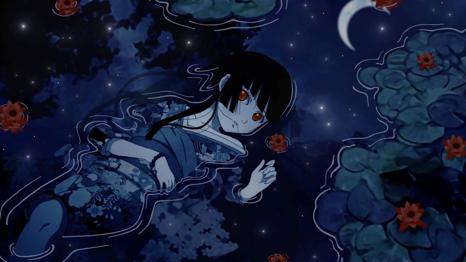 Enma Ai Jigoku Shoujo Anime Girls Anime Red Eyes Nature Moon Wallpaper Resolution 1600x900 Id 3334 Wallha Com