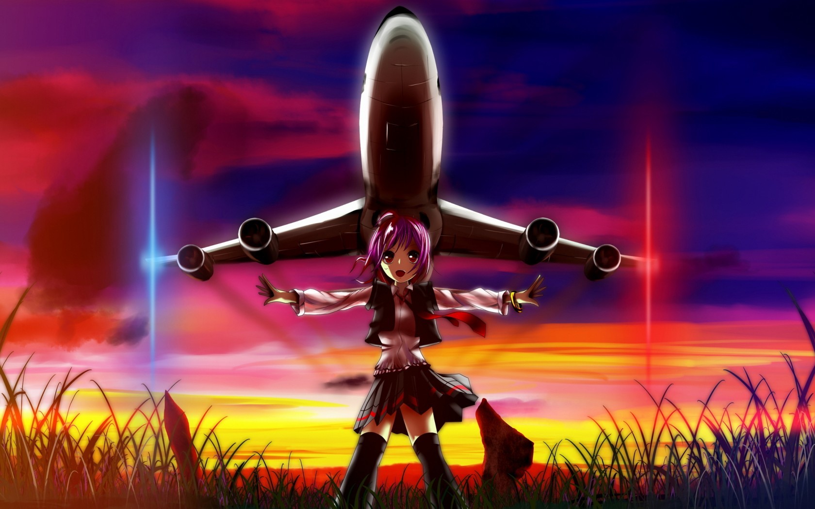 Manga Anime Girls Anime Passenger Aircraft 1680x1050