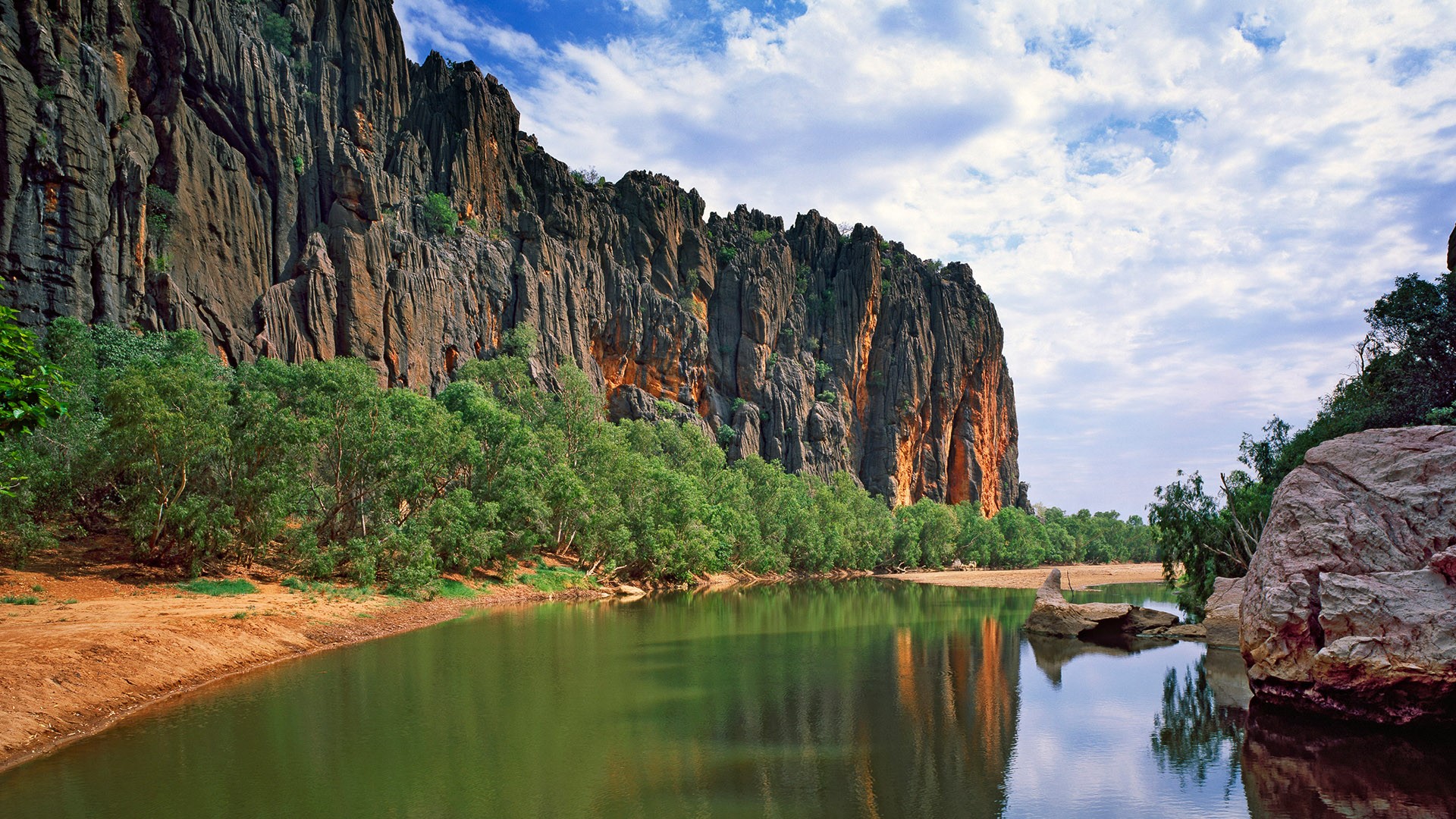 River Rocks Nature Landscape Mountains Trees Water Gorge Australia Clouds 1920x1080