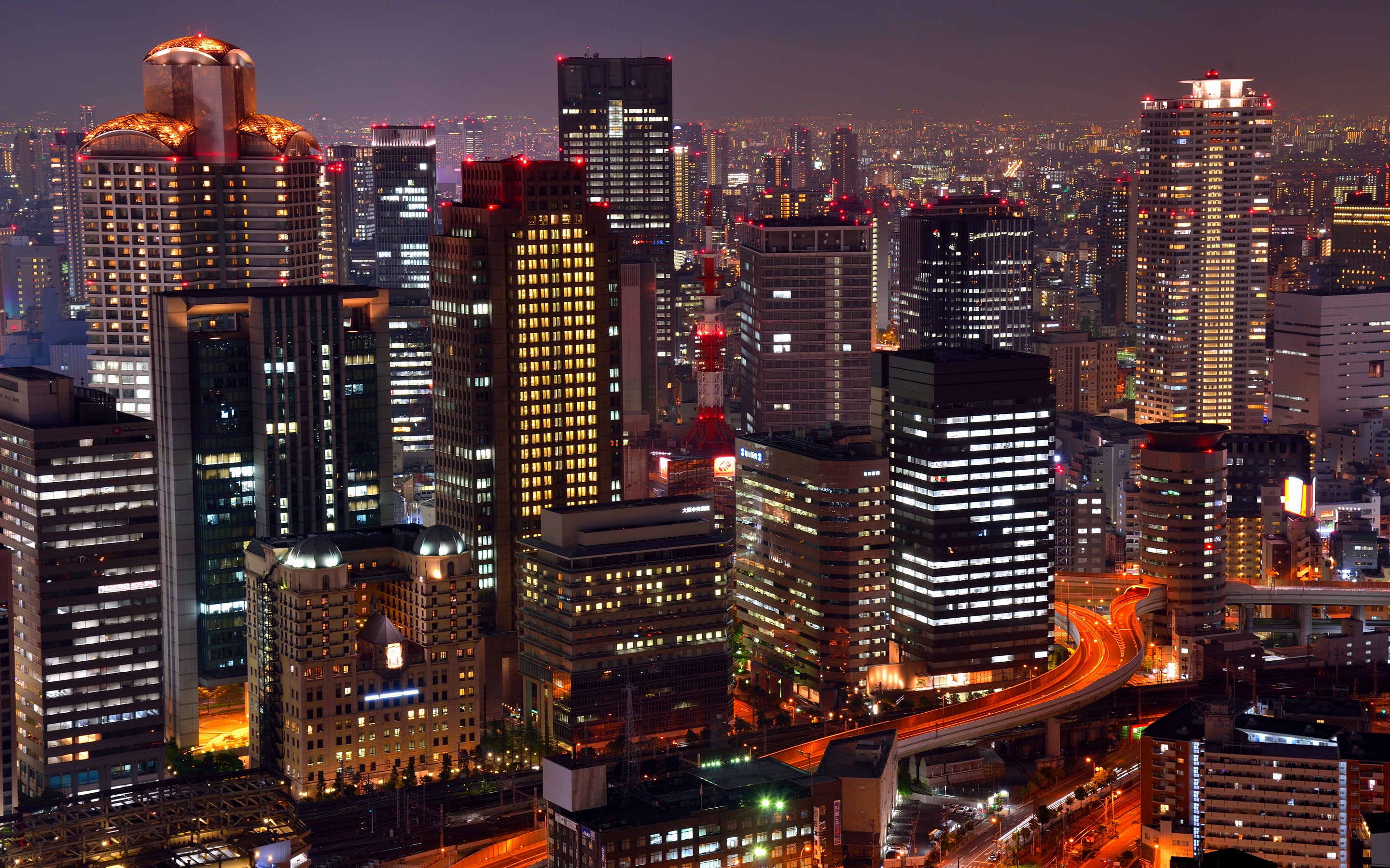 Japan Skyscraper Osaka Night City 2880x1800