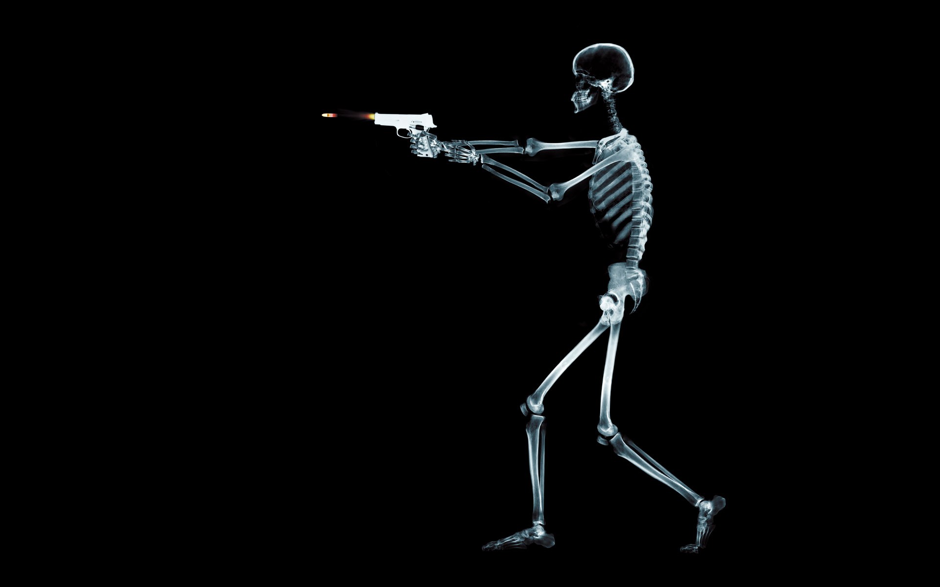Digital Art Skeleton Gun X Rays Black Background 1920x1200