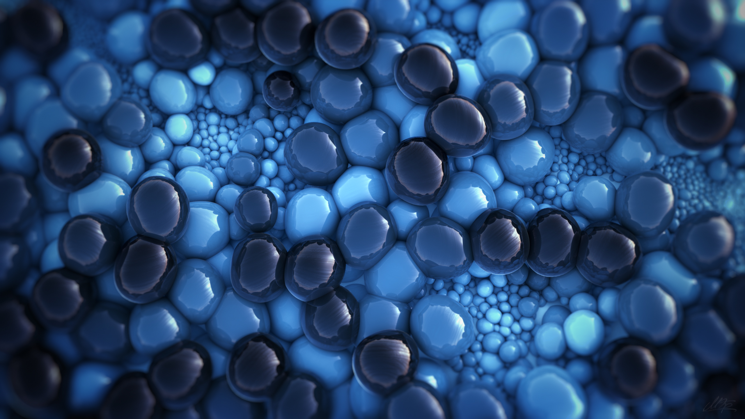 Abstract 3D Pebbles Cyan Blue Gloss 2560x1440