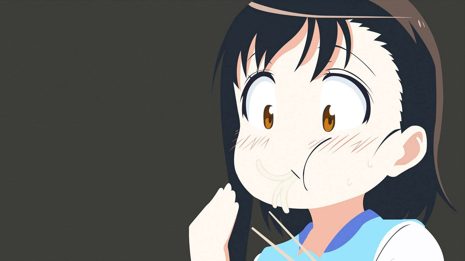 Nisekoi Simple Background Onodera Kosaki Anime Girls Anime Noodles Anime Girls Eating 1600x900