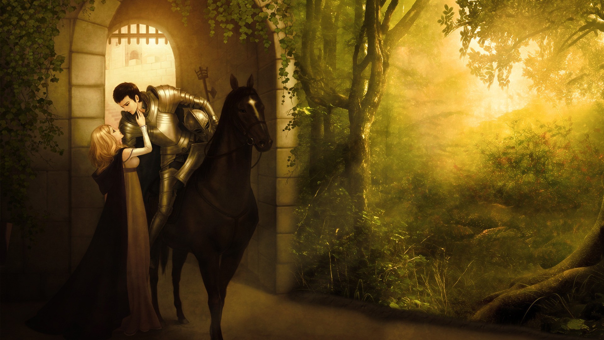 Fantasy Girl Fantasy Art Horse Love Armour 1920x1080