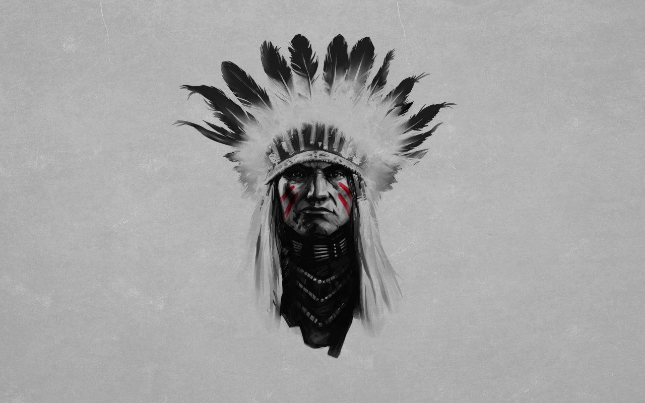 Native Americans Headdress Selective Coloring Simple Background Feathers Artwork Face Men Minimalism 1280x800