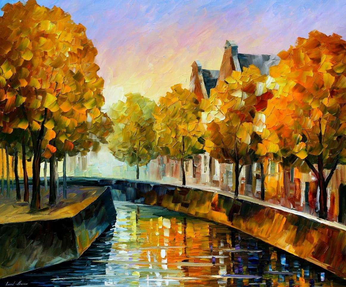 Painting Leonid Afremov Fall Trees Canal 1161x961