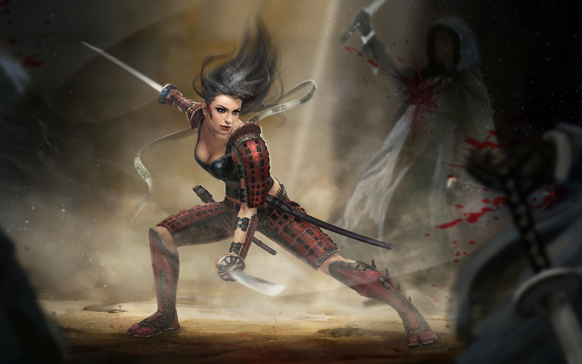 Blood Sword Fantasy Woman Warrior Armor Samurai Girl Fight 1920x1200