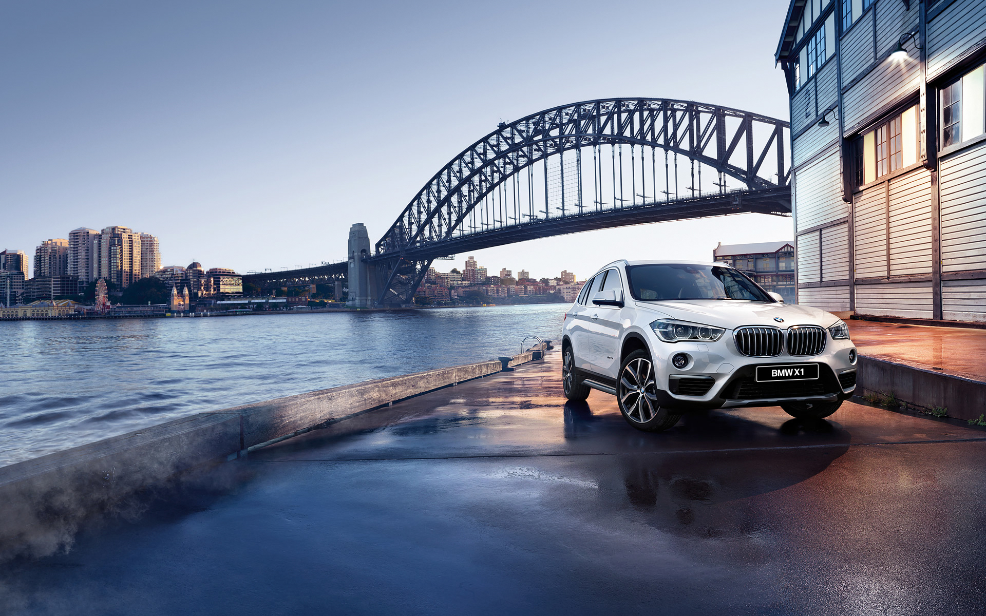 BMW X1 BMW White Car Luxury Car SUV Car Vehicle Sydney Harbour Bridge City Australia 1920x1200