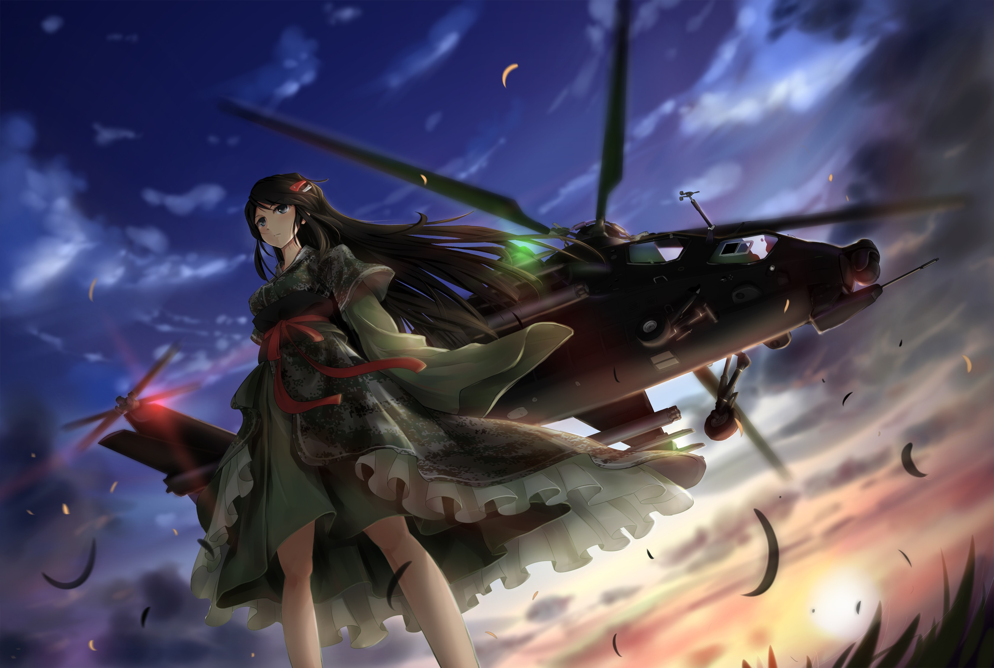 TC1995 Military Anime Girls Helicopters Low Angle 3357x2256