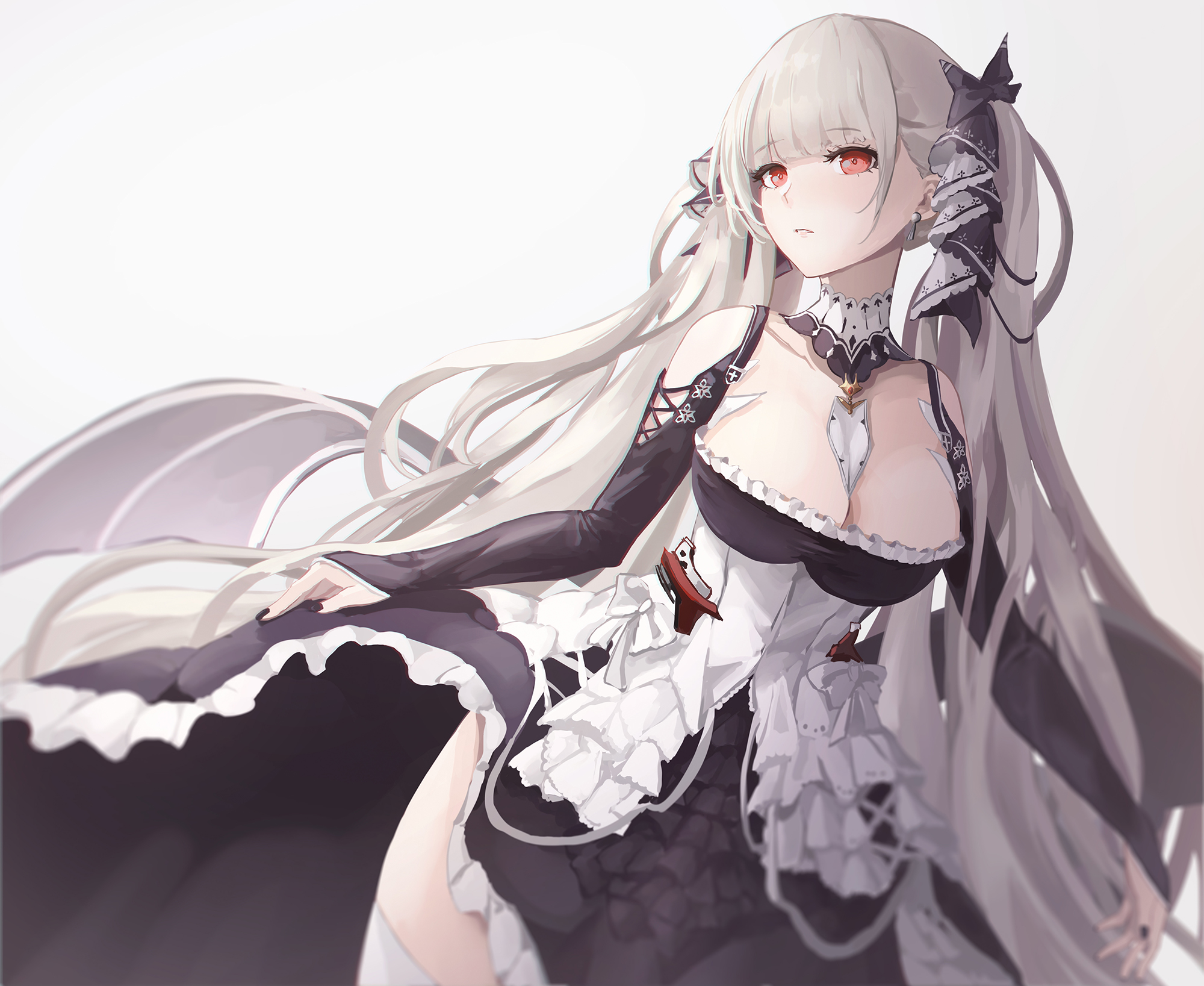 Formidable Azur Lane Long Hair Gray Hair Red Eyes Twintails Dress Skirt Lifting Azur Lane Anime 2000x1637