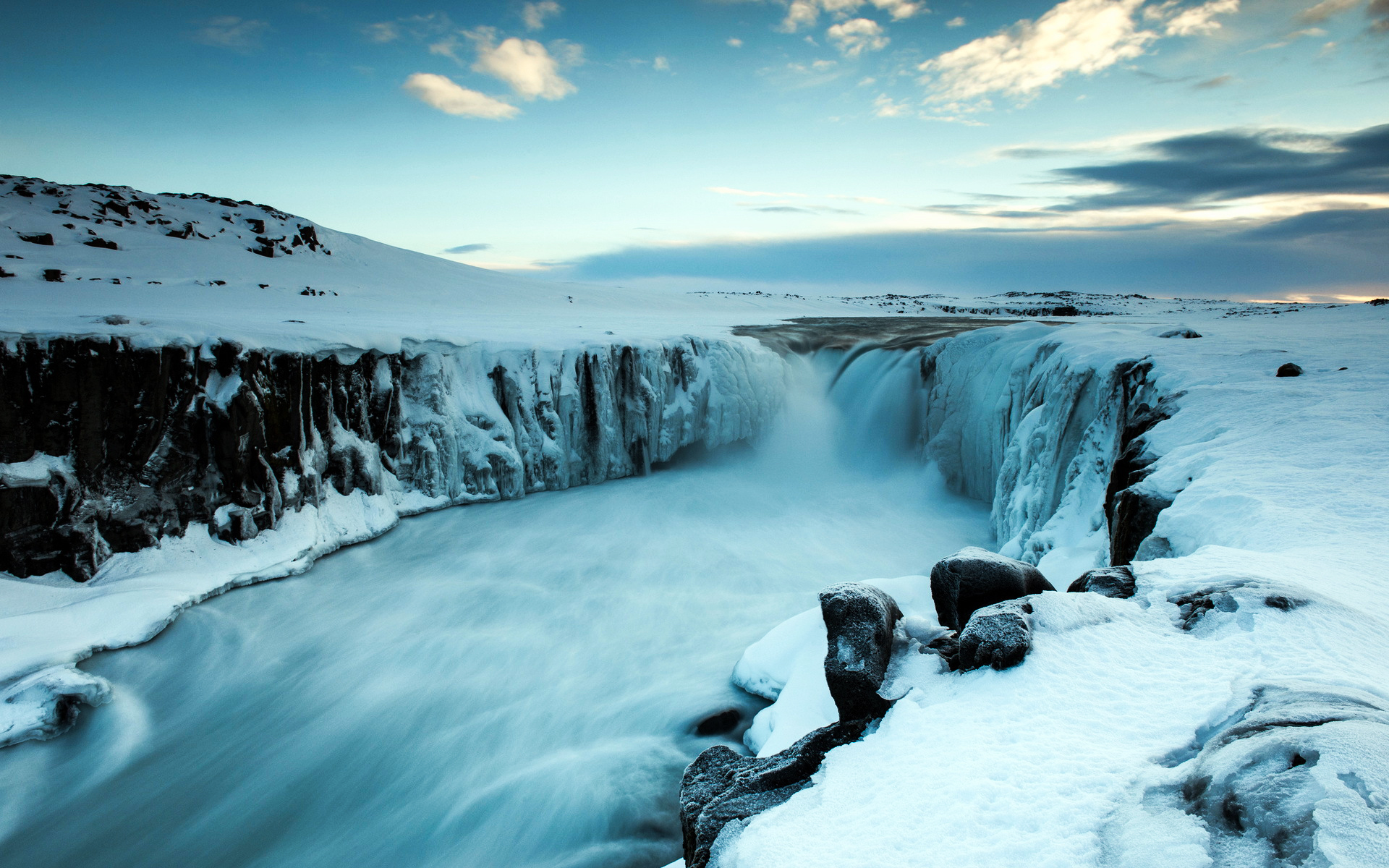 Earth Waterfall Godafoss Iceland Winter Snow Ice 1920x1200