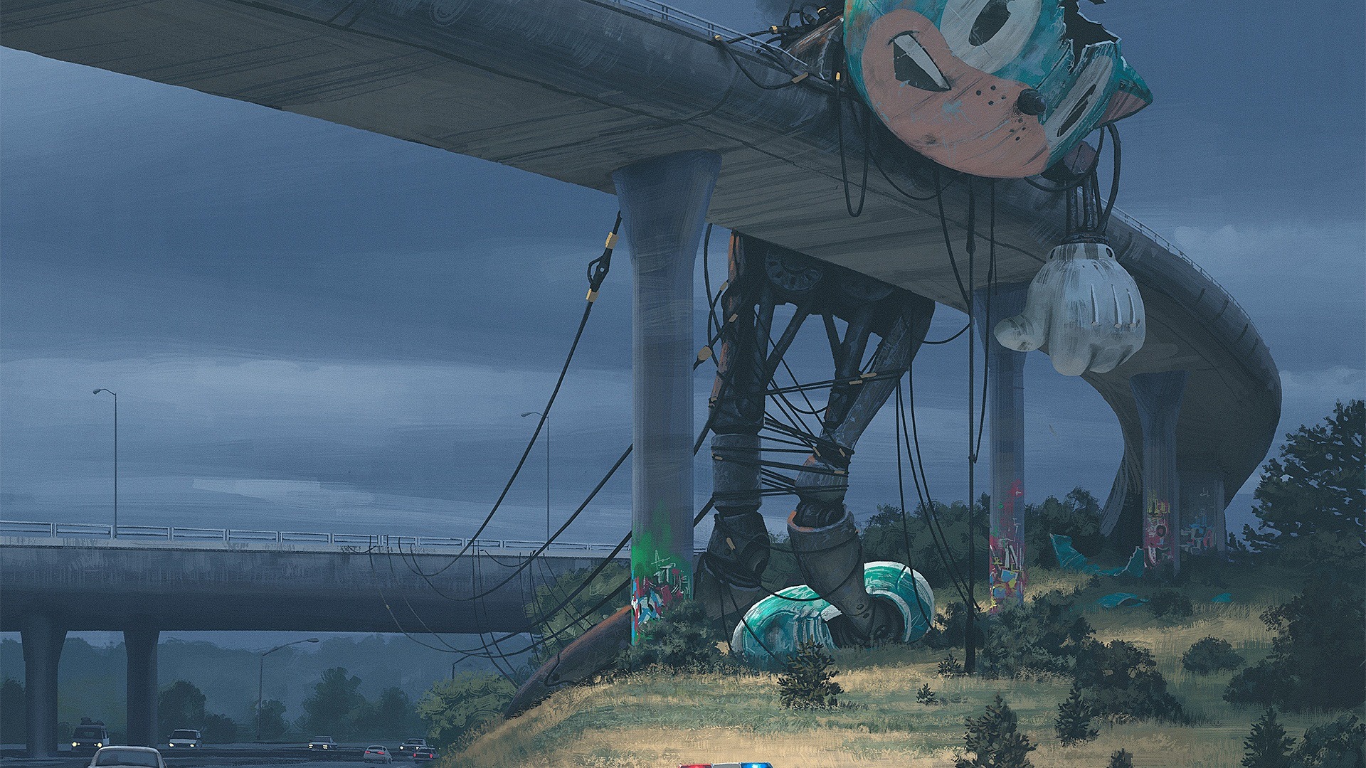 Artwork Painting Highway Mascot Futuristic Simon Stalenhag 1920x1080