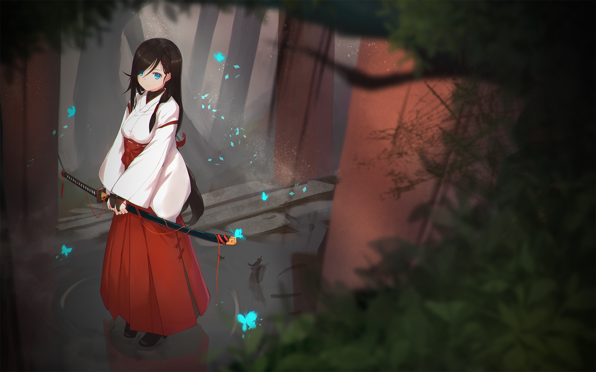 Miko Outfit Sword Butterfly 1920x1200