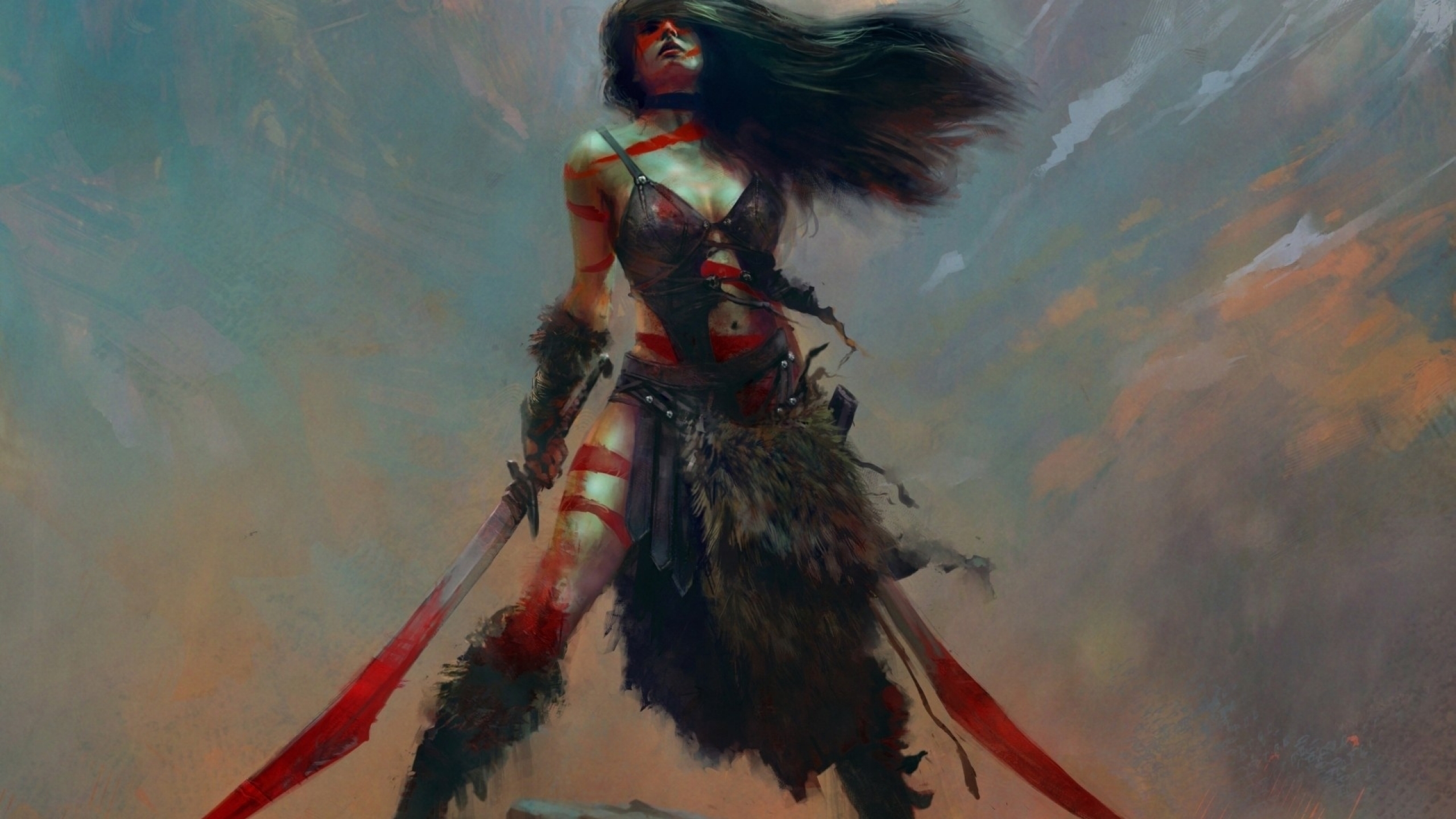 Women Sword Women With Swords Swordswoman Digital Art Warrior Maciej Kuciara Fantasy Girl Artwork Gi 2560x1440