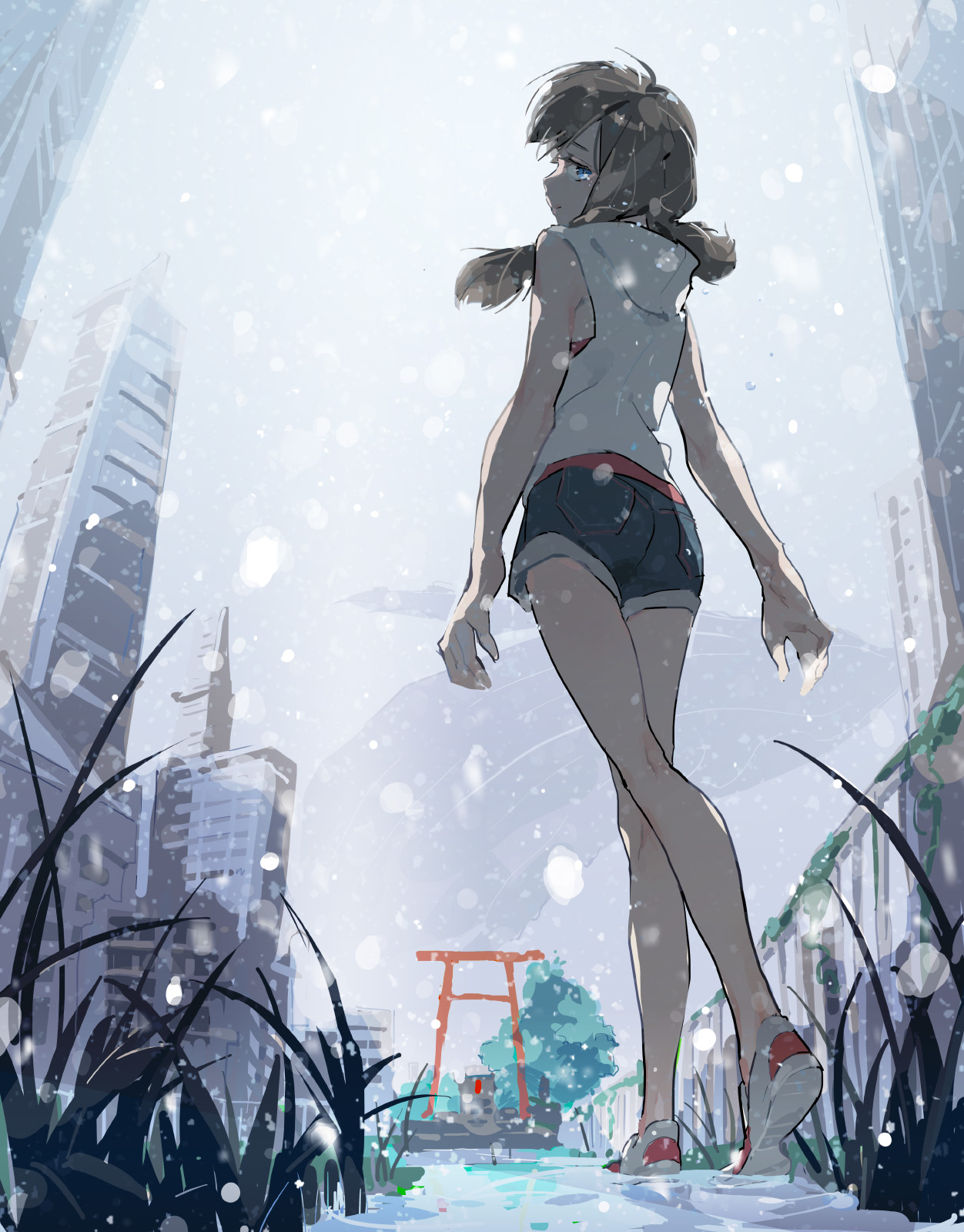 Anime Anime Girls Digital Art Artwork Portrait Display Vertical 2D Snow Low Angle Worms Eye View Sky 1252x1600