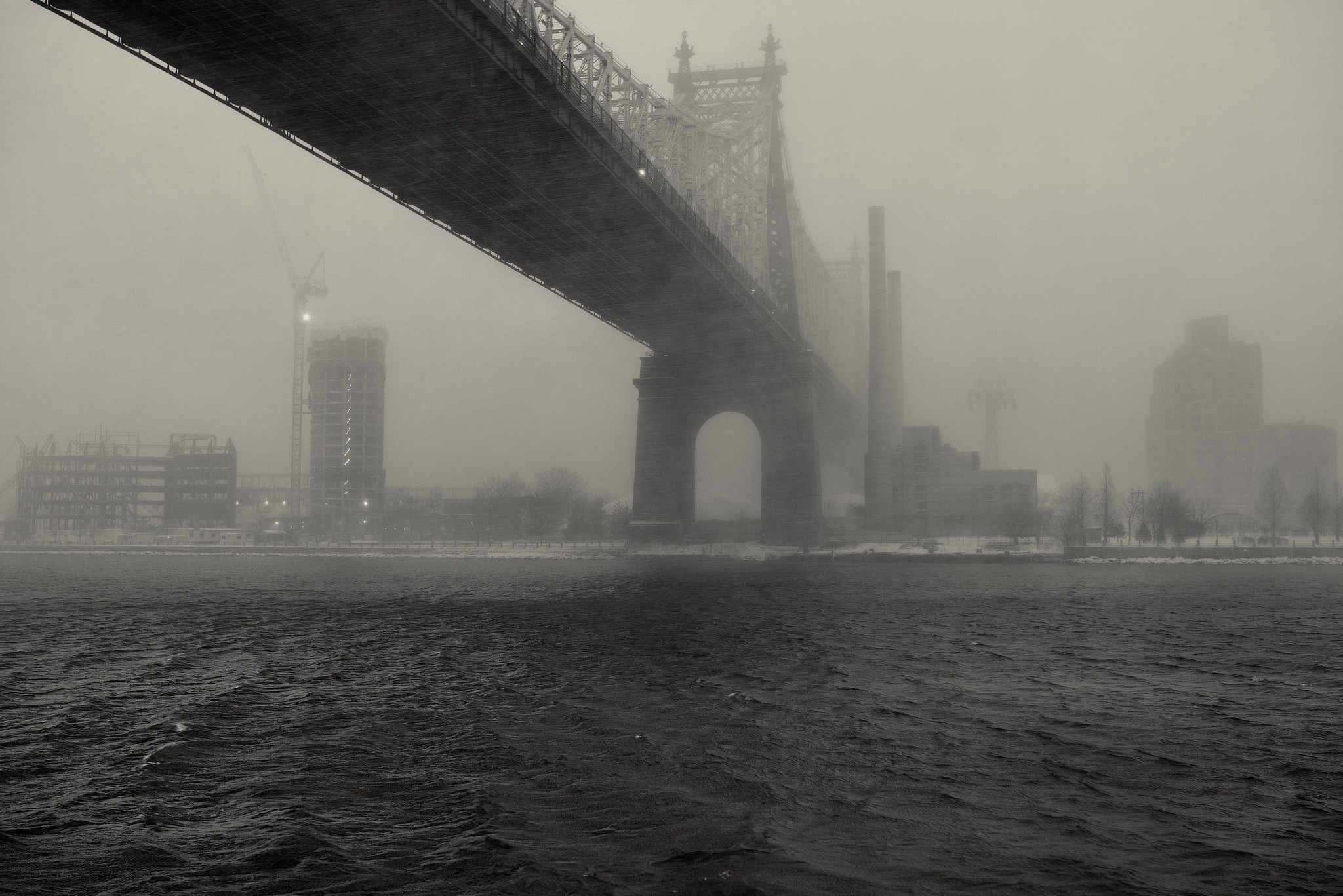 Bridge Mist Queensboro Bridge New York City Monochrome 2048x1367