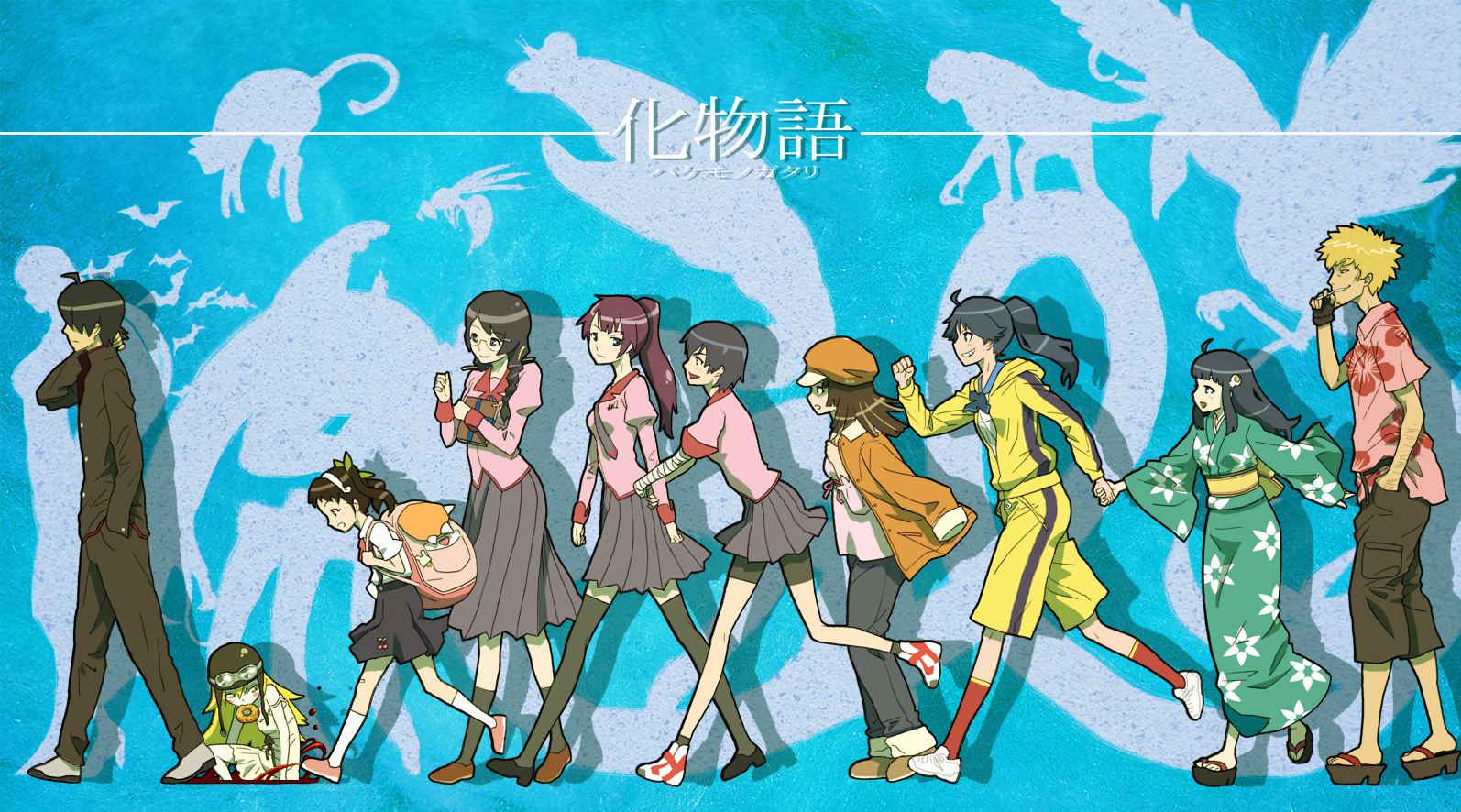 Monogatari Series Oshino Shinobu Anime Girls Araragi Koyomi Senjougahara Hitagi Kanbaru Suruga Hachi 1594x886