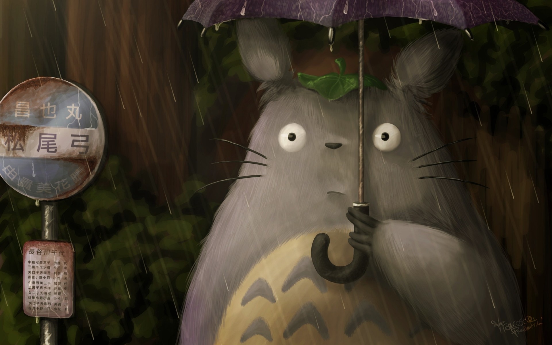 Totoro Anime Creature Rain Sign Umbrella 1920x1200