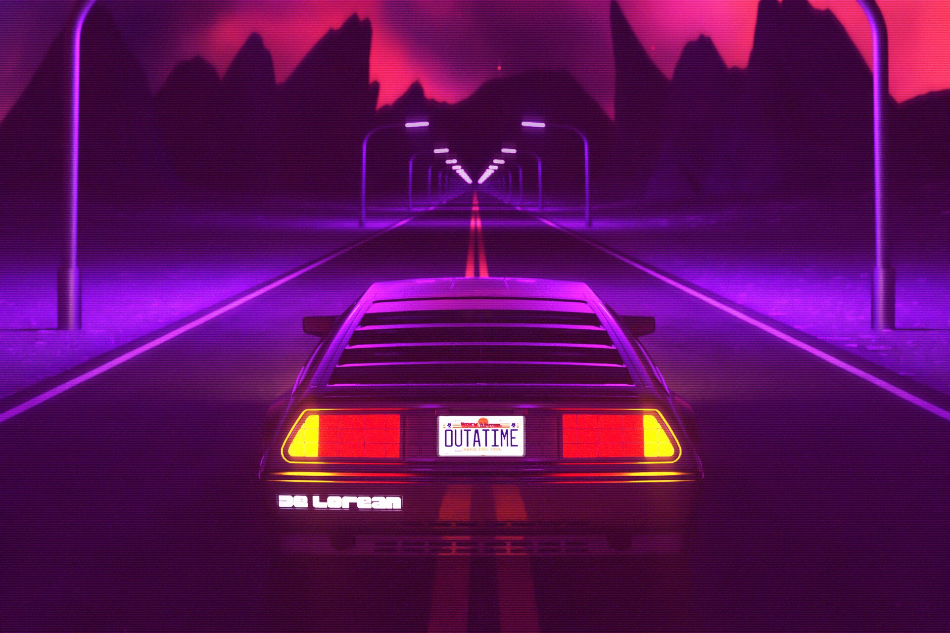 Neon Car Vehicle DeLorean Synthwave 1920x1280