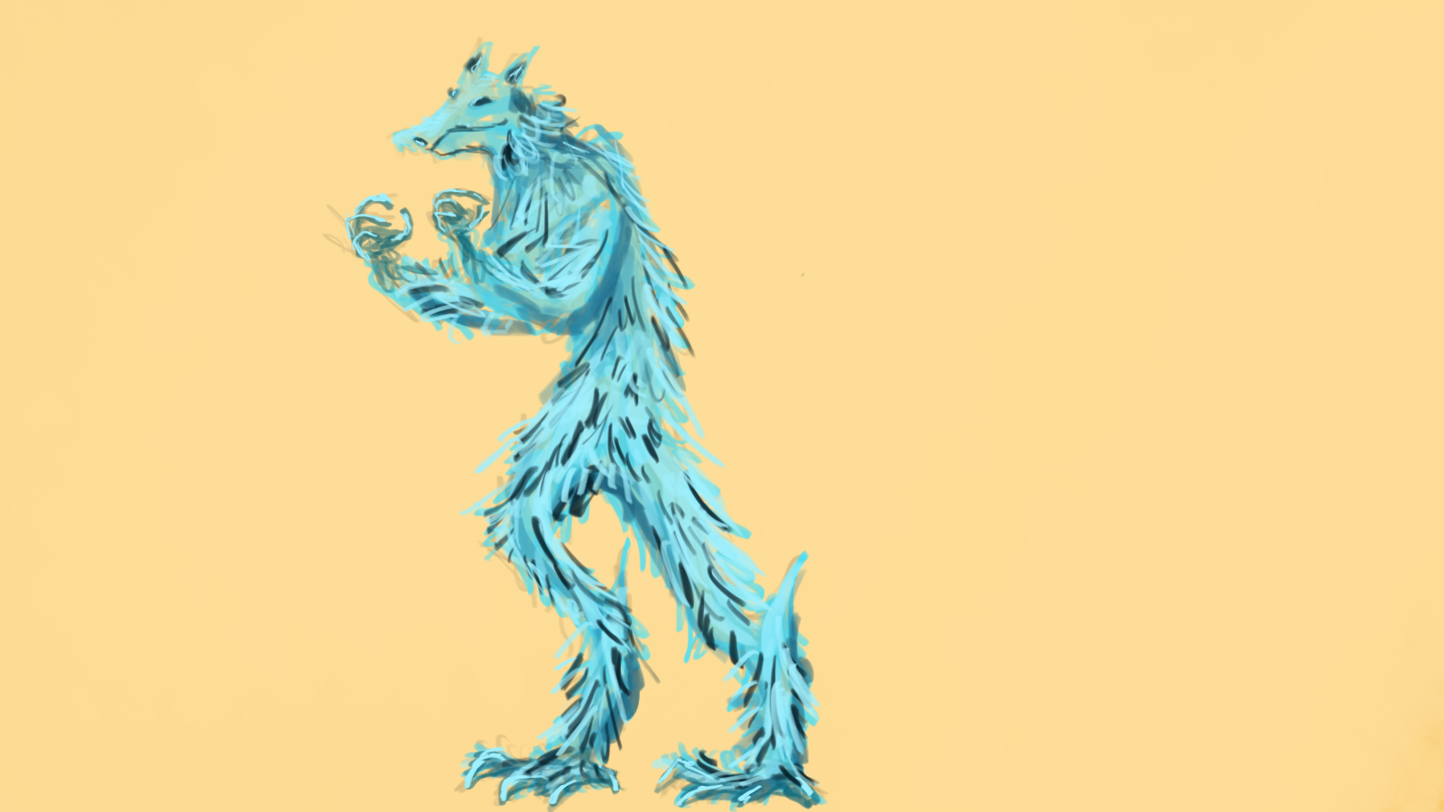 Werewolves Simple Background Fantasy Art Cyan Beige Background Beige 1600x900