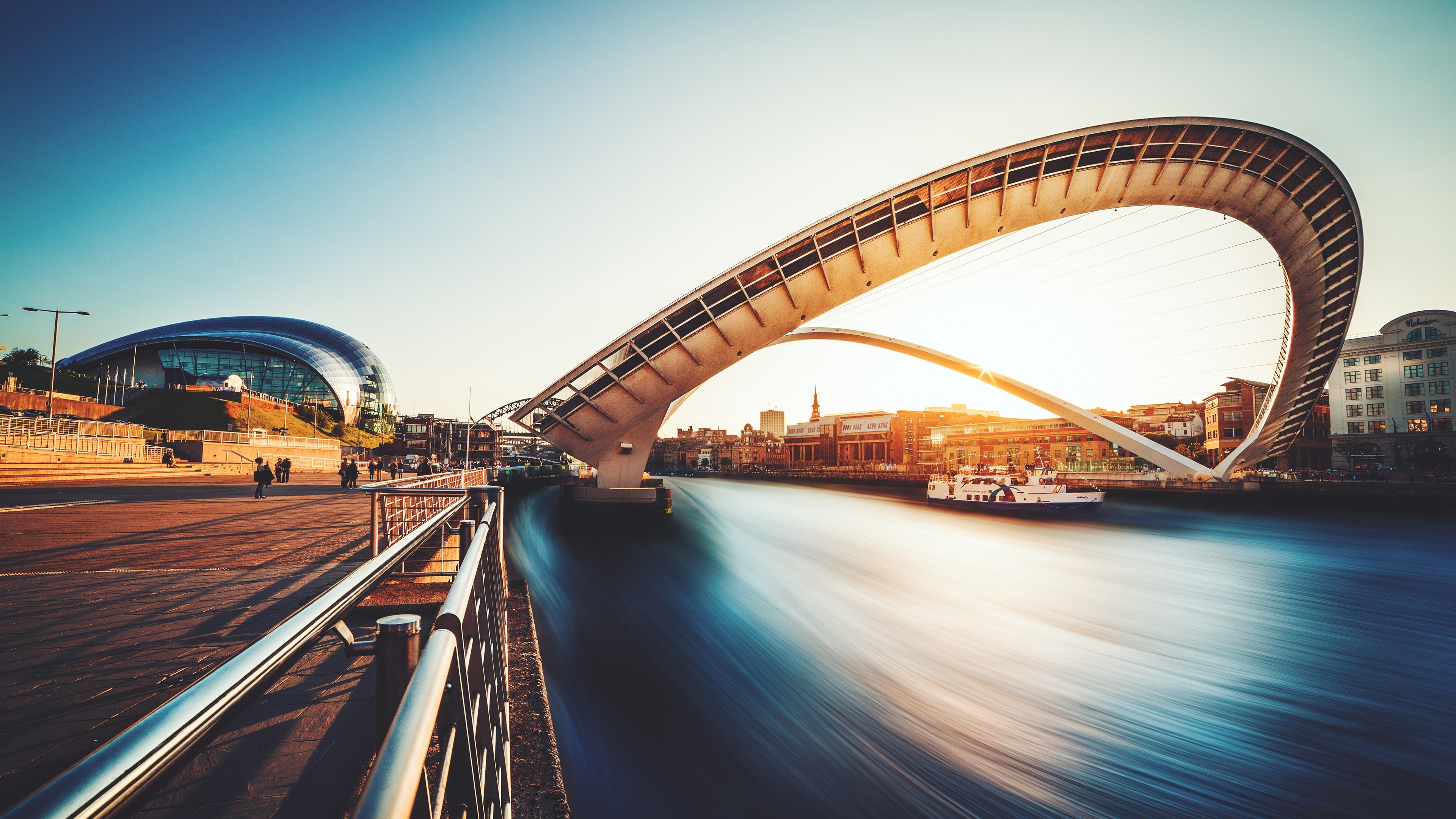 Architecture Bridge Newcastle Millennium Bridge River City Building Street Ship Sunlight Clear Sky L 3840x2160