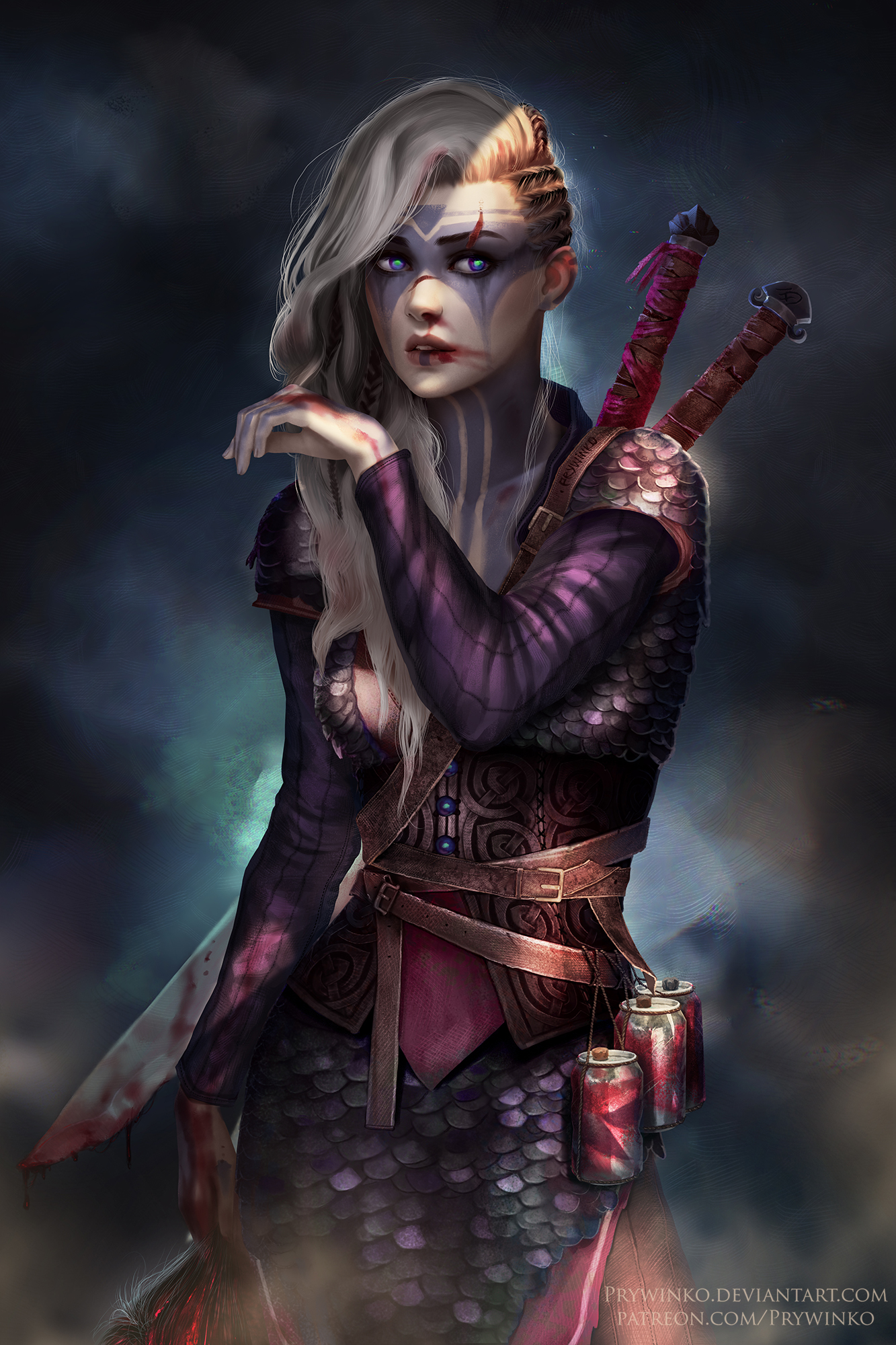 Heilog Original Characters Vikings Warrior White Hair Braided Hair Sword Weapon Fantasy Girl Portrai 1333x2000