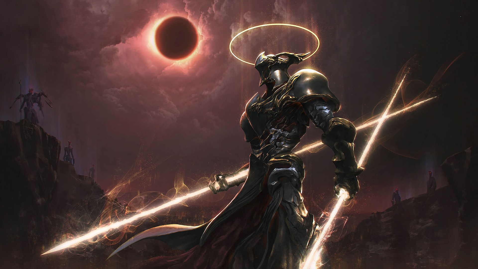 Warrior Artwork Fantasy Art Digital Art Cyborg Solar Eclipse Demon Apocalyptic Knight Fantasy Art 1920x1080