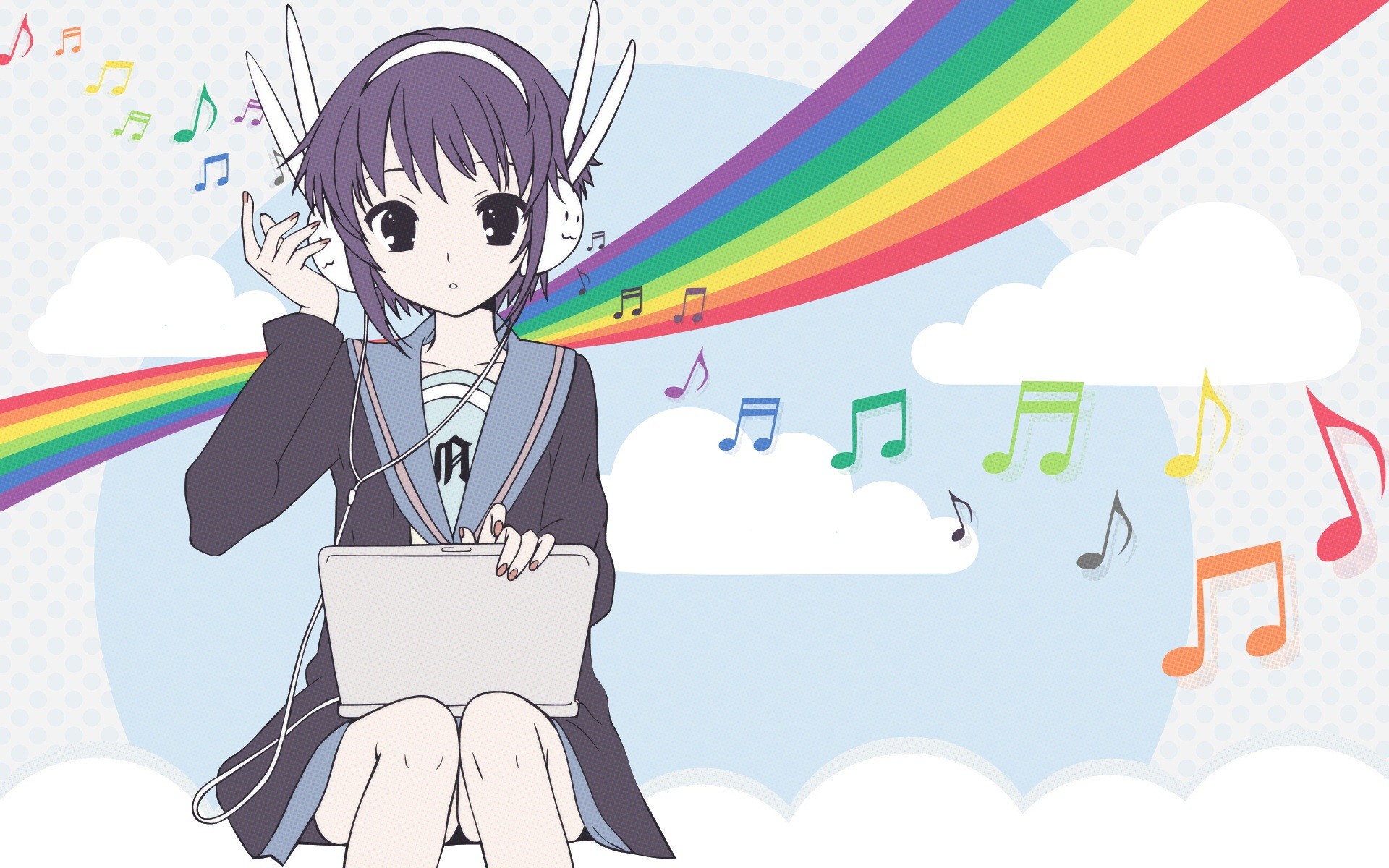 The Melancholy Of Haruhi Suzumiya Suzumiya Haruhi No Yuutsu Anime Girls Musical Notes Rainbows 1920x1200