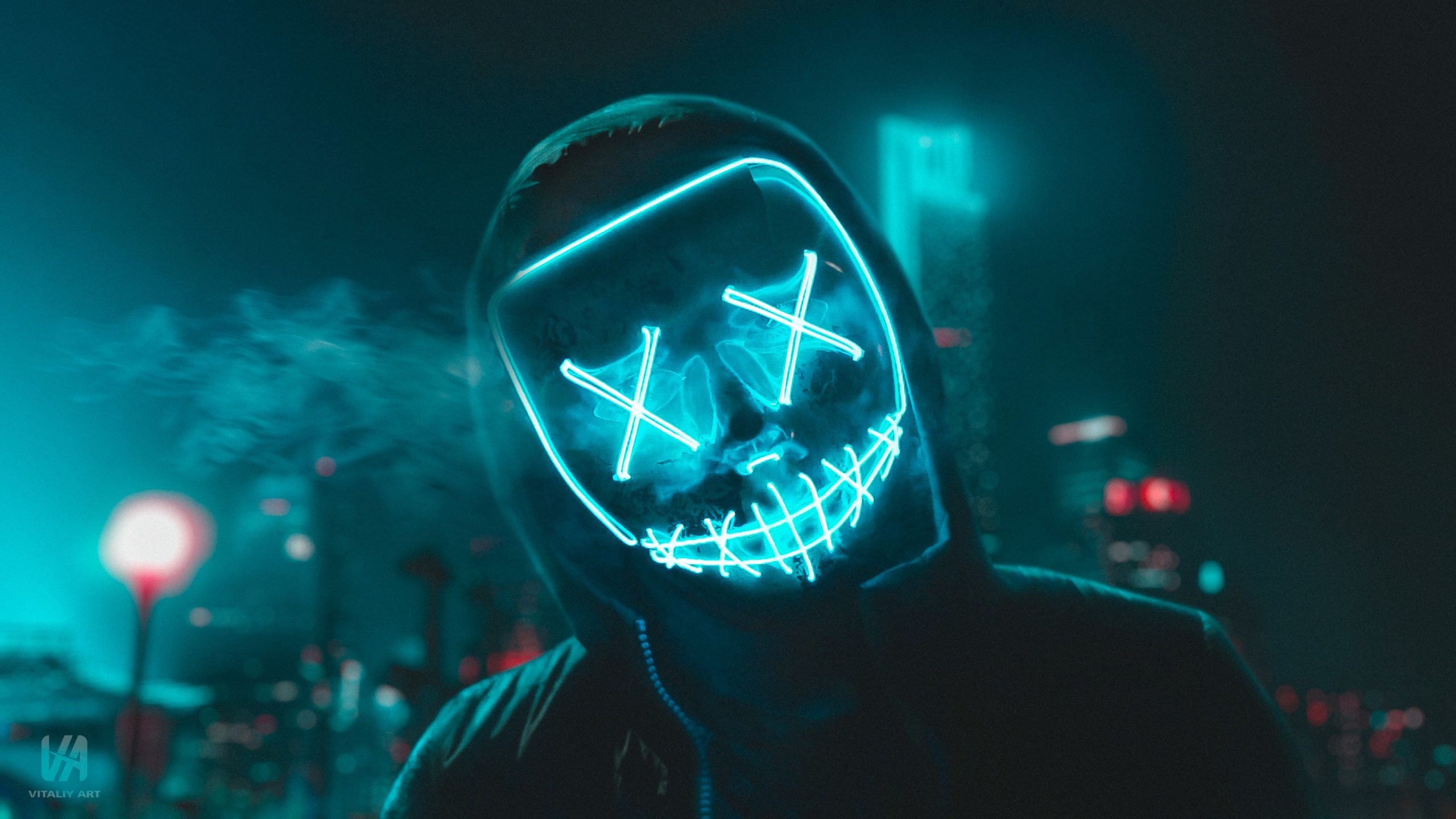 Night City Lights City Lights Atmosphere Urban Men Outdoors Men Outdoors Neon Neon Lights Mask Hoods 2560x1440