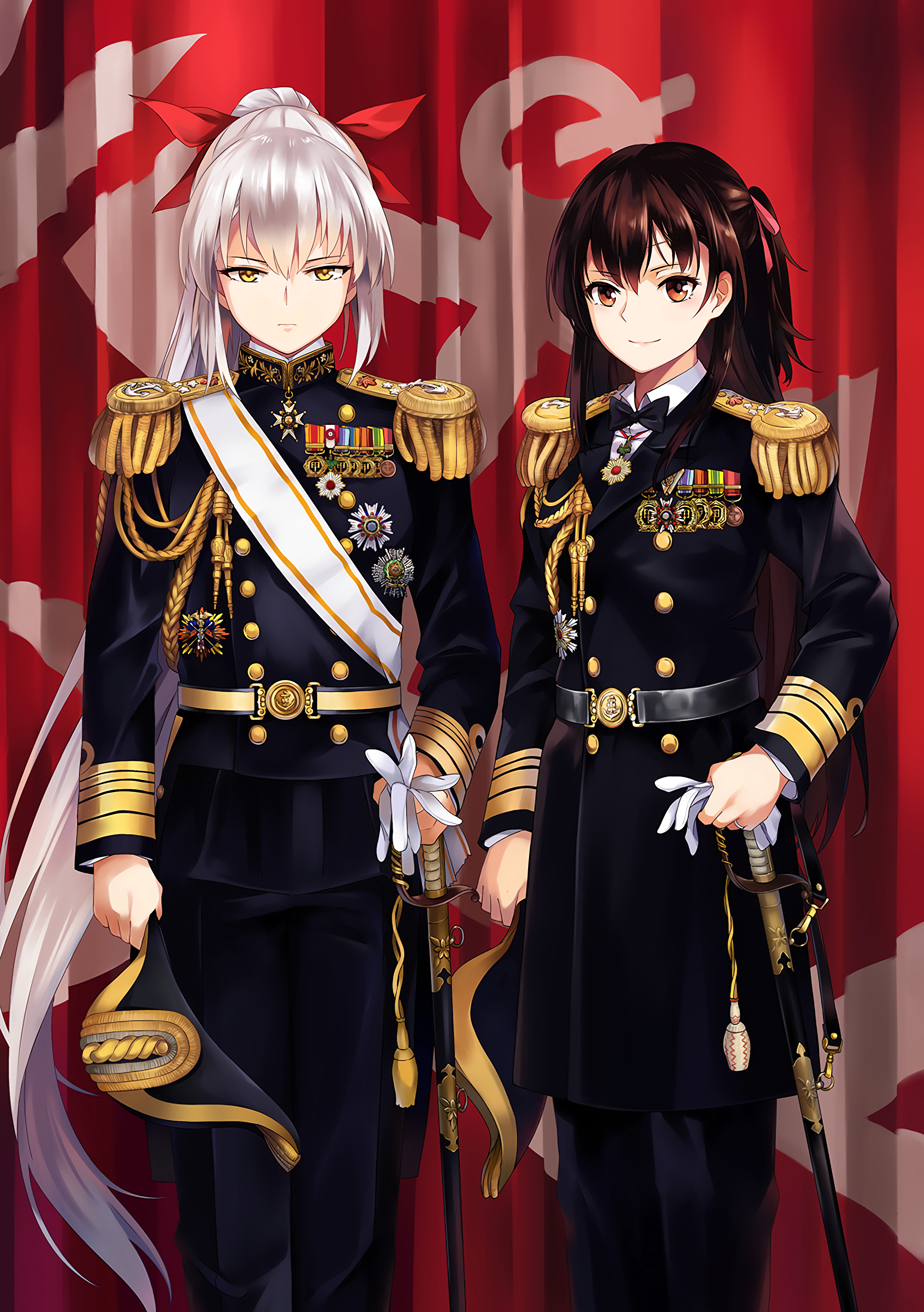 Anime Anime Girls Kantai Collection Admiral KanColle Uniform Sword Weapon Long Hair Gray Hair Brunet 2000x2838