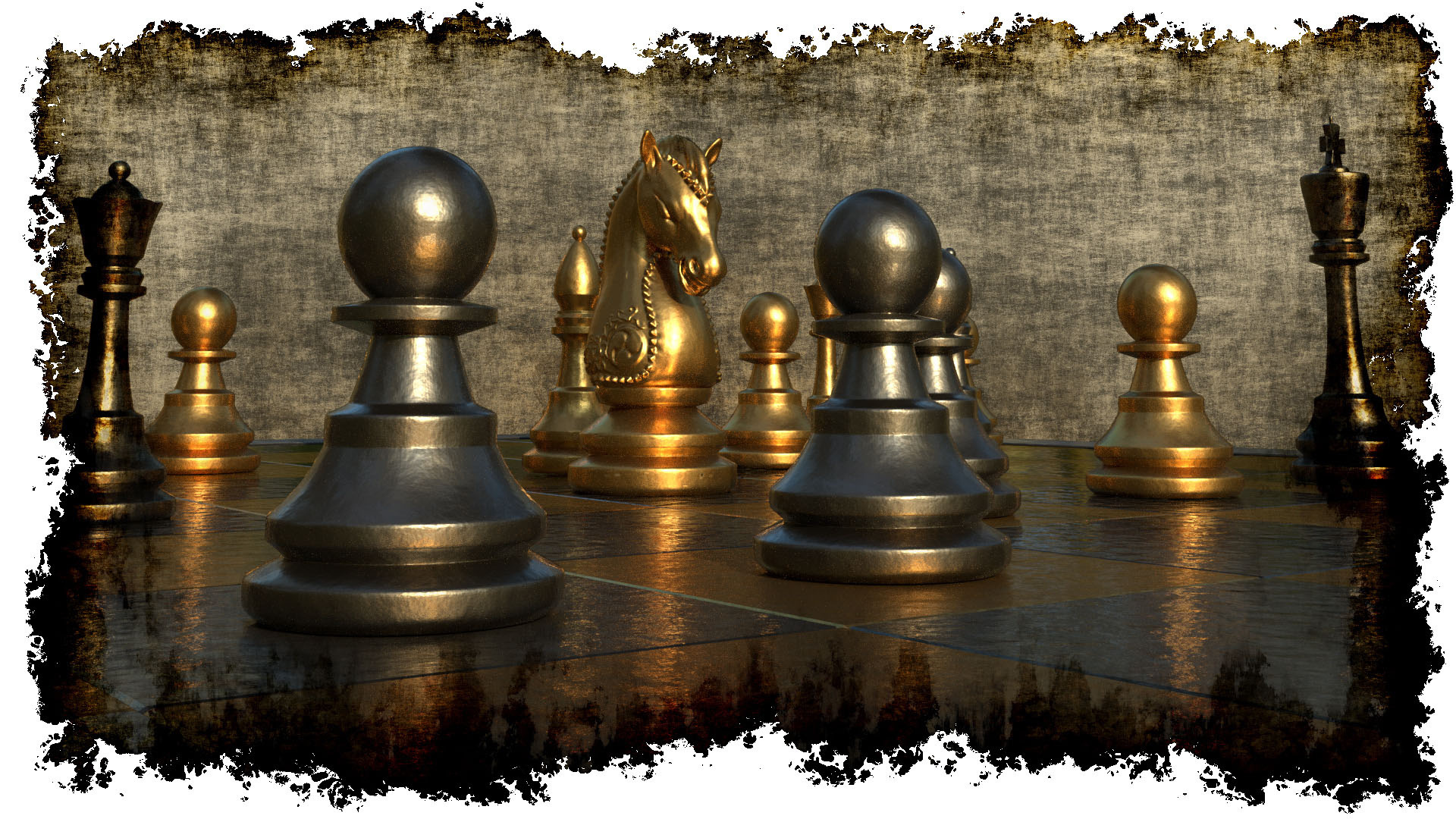 Chess Board Games Digital Art Pawns Gold 1920x1080