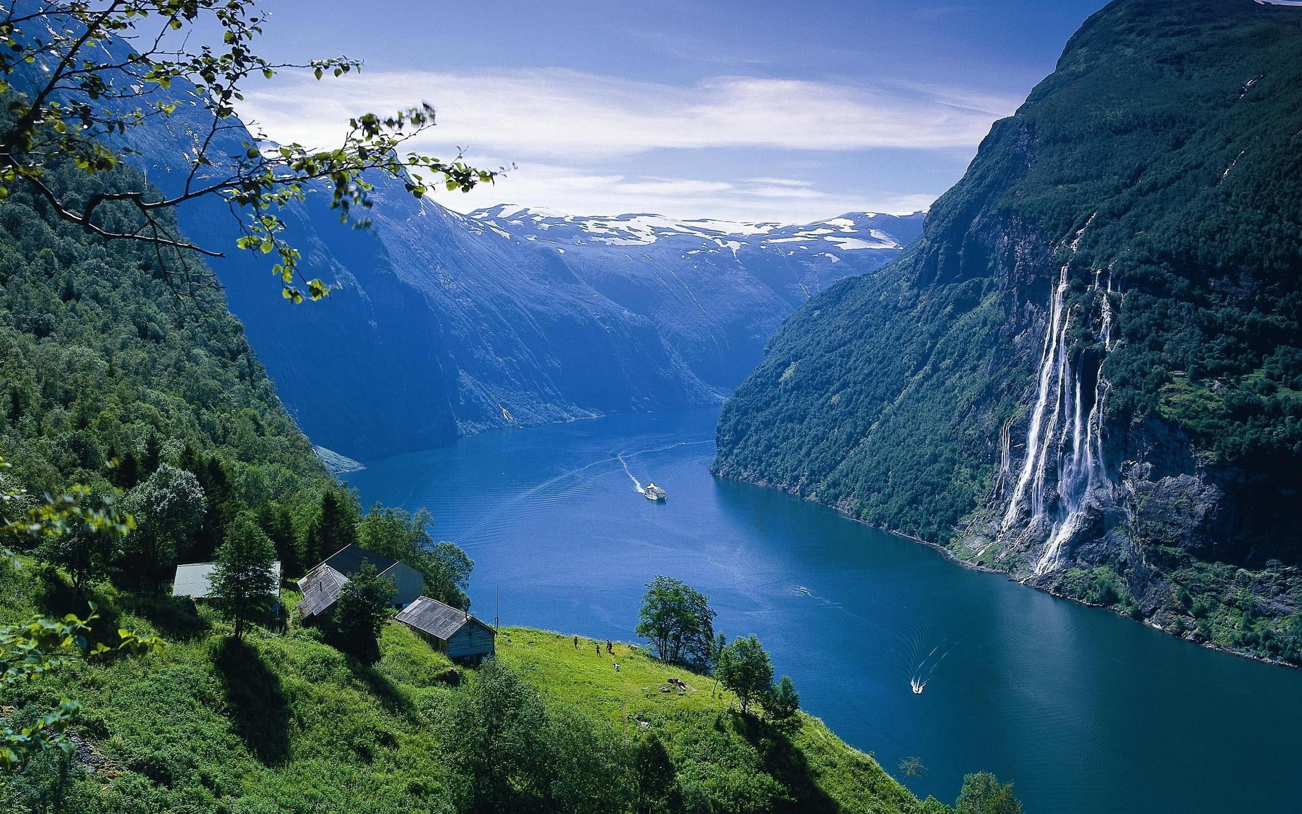 Nature Sea Landscape Norway Seven Sisters Waterfall Mountains Geiranger Waterfall Fjord 2560x1600