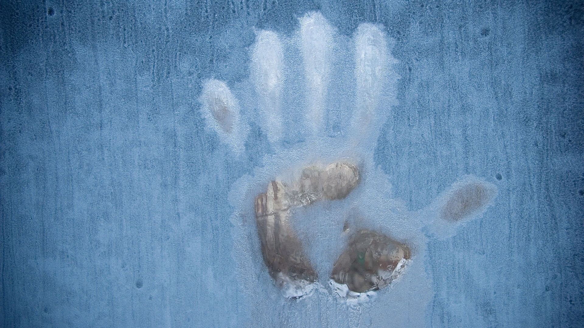 Handprints Window Freeze Frame Ice Water Drops Minimalism 1920x1080