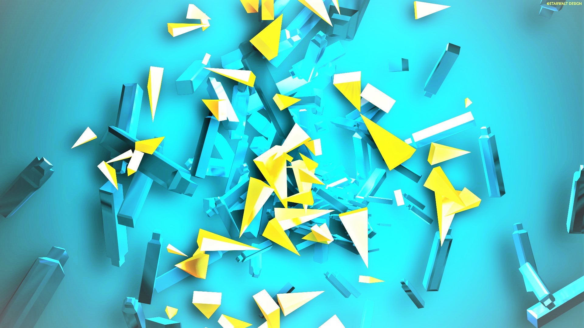 Abstract Blue Yellow Shards 3D Colorful Cyan 1920x1080